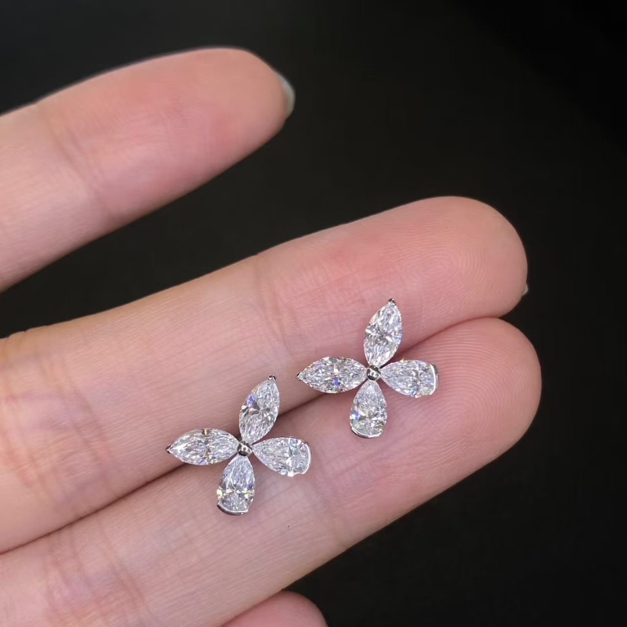 Butterfly Mixed Cut Lab Diamond Cluster Stud Earrings | 1.568ct D Color | 18K Solid White Gold | T-E-006