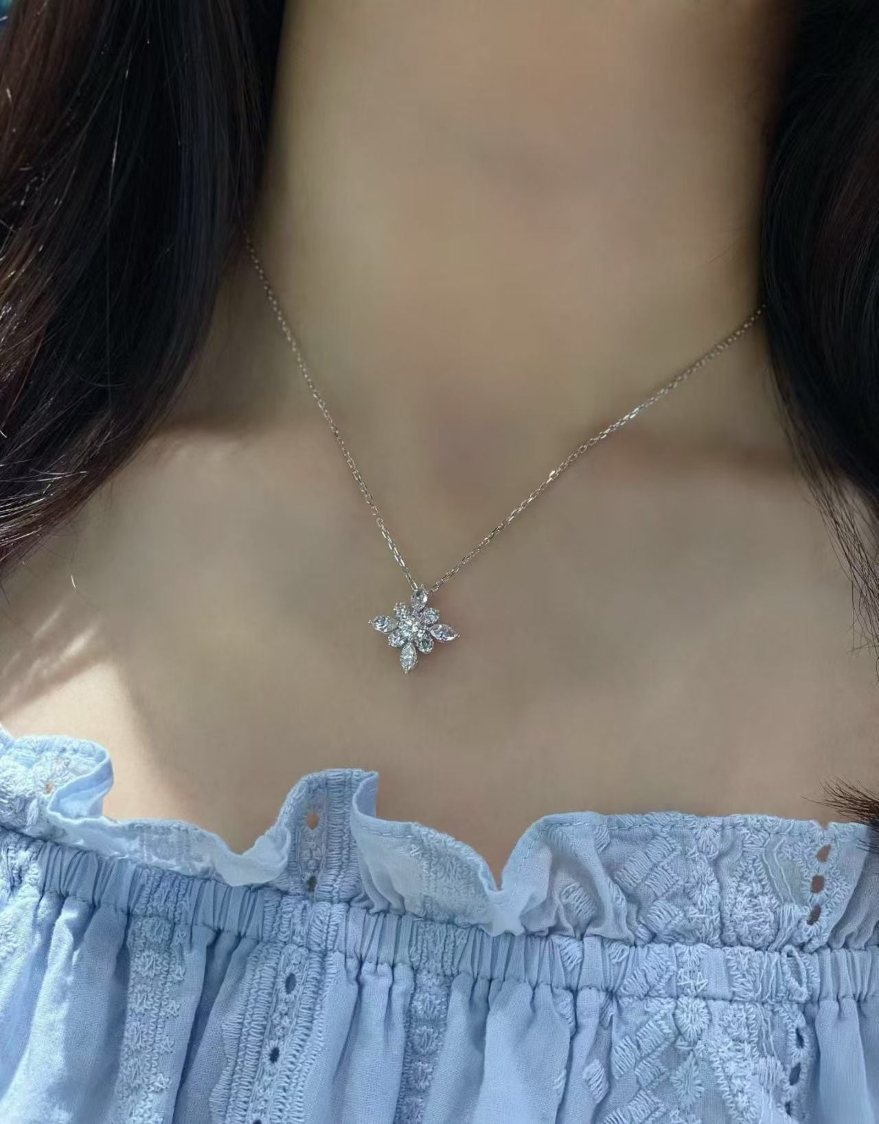 Floral Cluster Lab Diamond Pendant Necklace | 1.668ct D Color | 18K Solid White Gold | TN00165