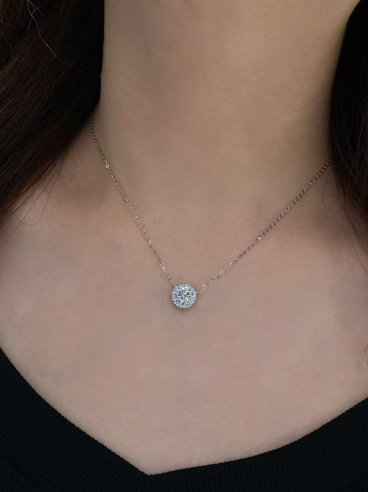 Round Halo Lab Diamond Pendant Necklace | 1.59ct D Color | 18K Solid White Gold | TN00159