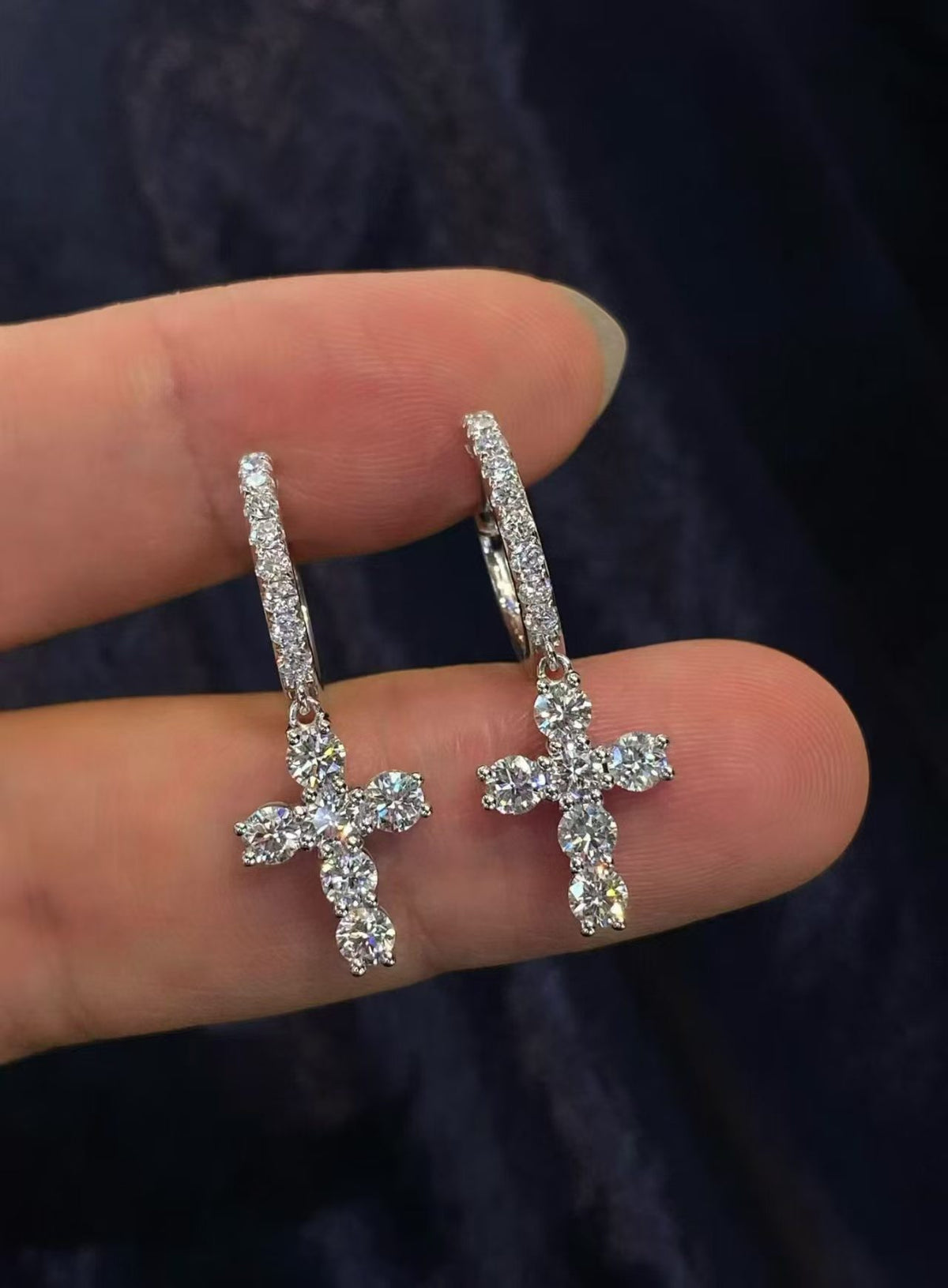 18K WG 1.77ct Diamond Cross Drop Earrings