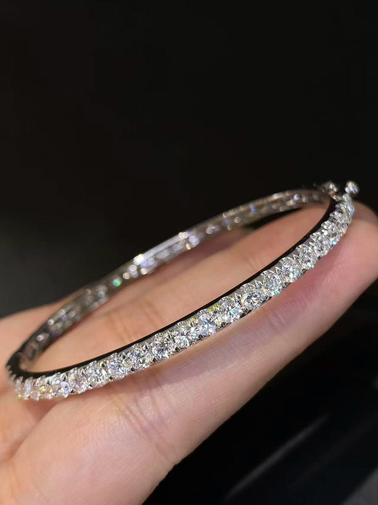 Full Pavé Lab Diamond Bangle Bracelet | 5.004ct D Color | 18K Solid White Gold | TT0089
