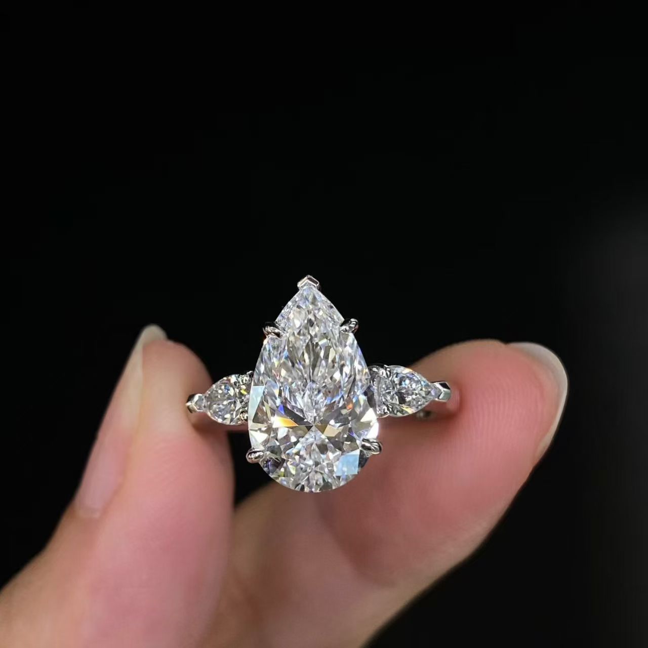 Pear Three-Stone Lab Diamond Engagement Ring | 3.05ct D Color | PT950 Solid Platinum | TR0041