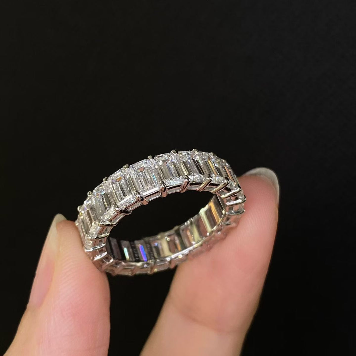 Emerald Cut Full Eternity Lab Diamond Band | 7.32ct D Color | 18K Solid Gold | TN00183