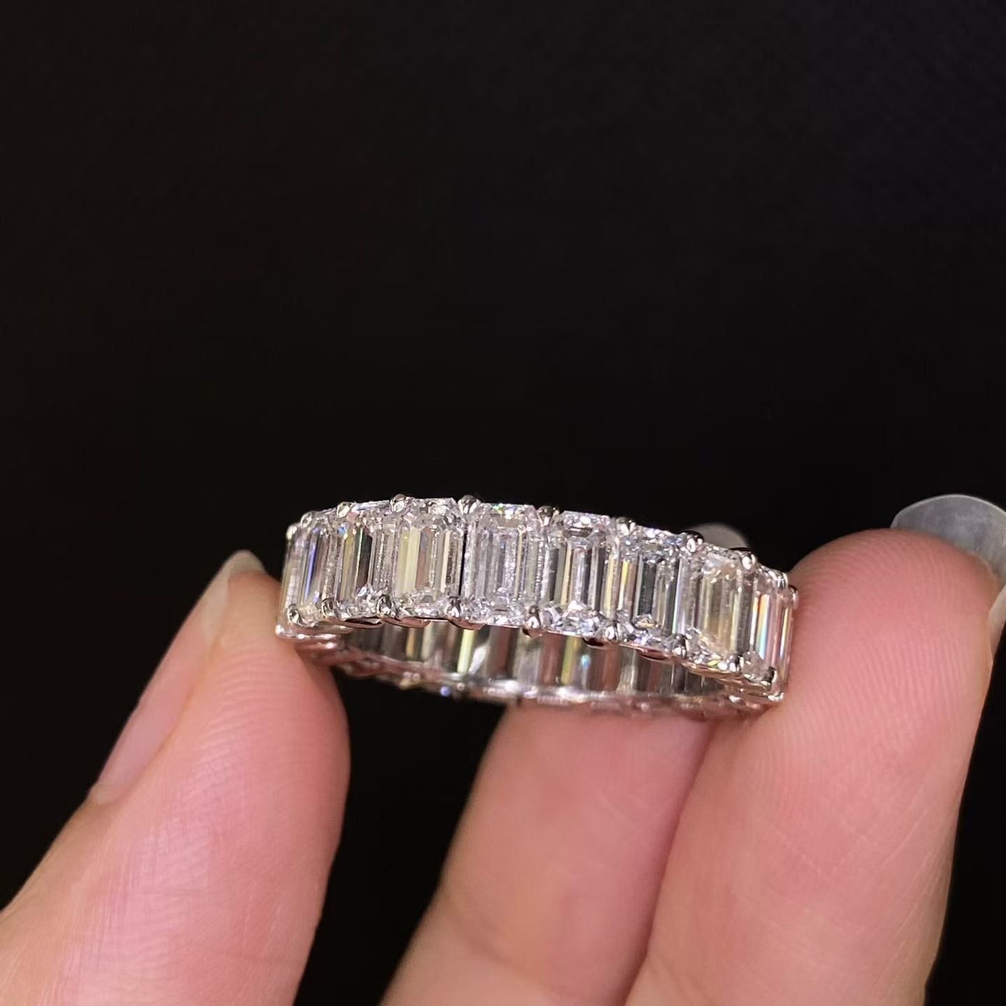 Emerald Cut Full Eternity Lab Diamond Band | 7.32ct D Color | 18K Solid Gold | TN00183