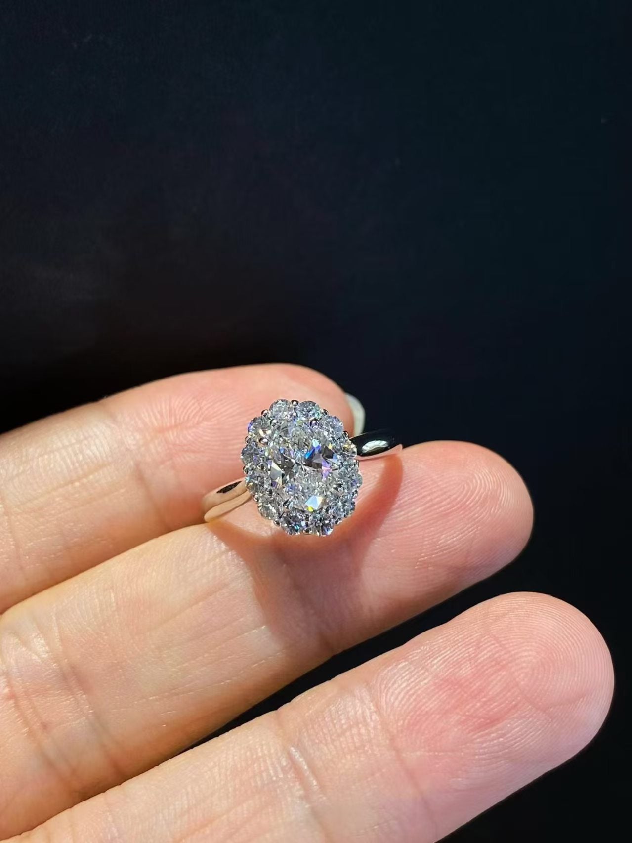 Oval Cut Double Halo Lab Diamond Engagement Ring | 1.010ct D Color | 18K Solid Gold | TR00134