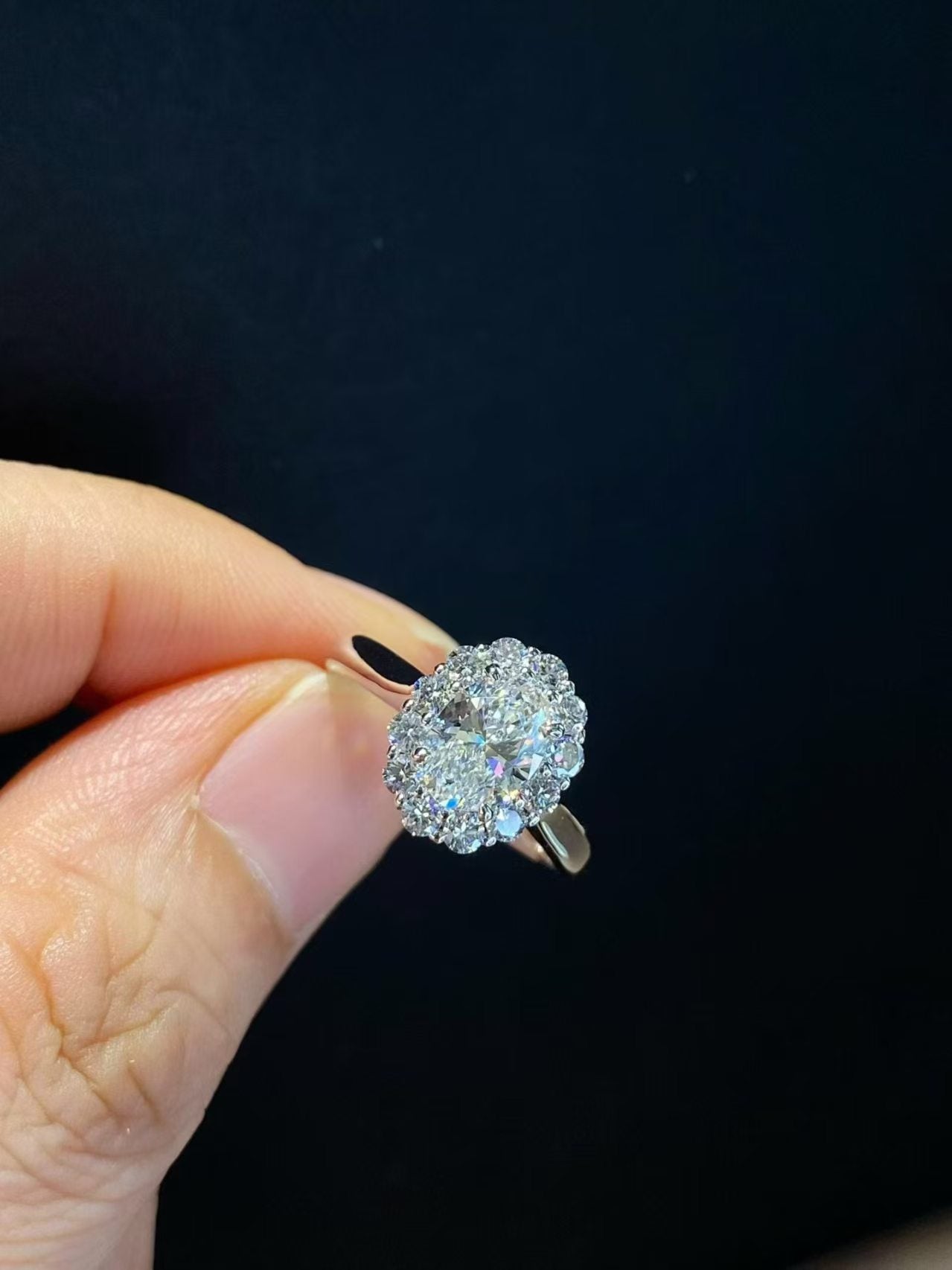 Oval Cut Double Halo Lab Diamond Engagement Ring | 1.010ct D Color | 18K Solid Gold | TR00134