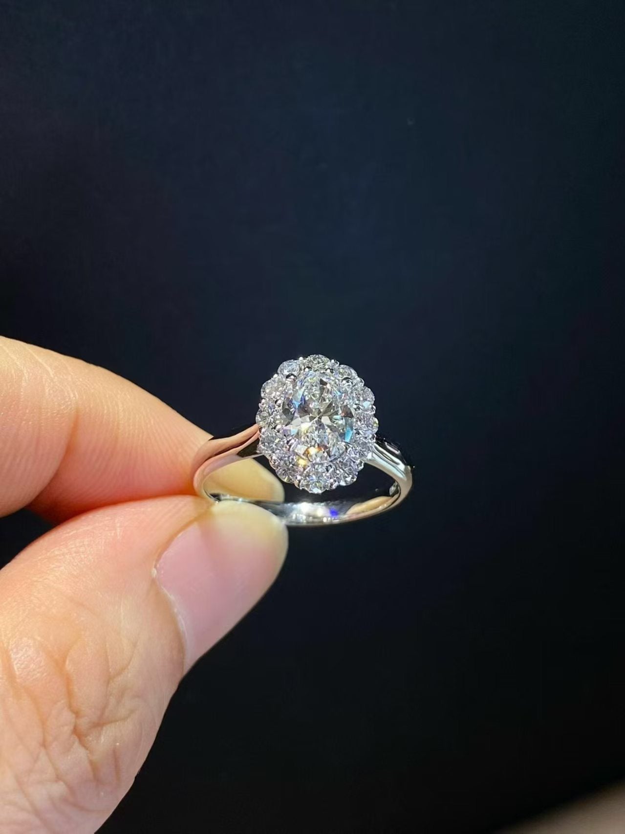 Oval Cut Double Halo Lab Diamond Engagement Ring | 1.010ct D Color | 18K Solid Gold | TR00134