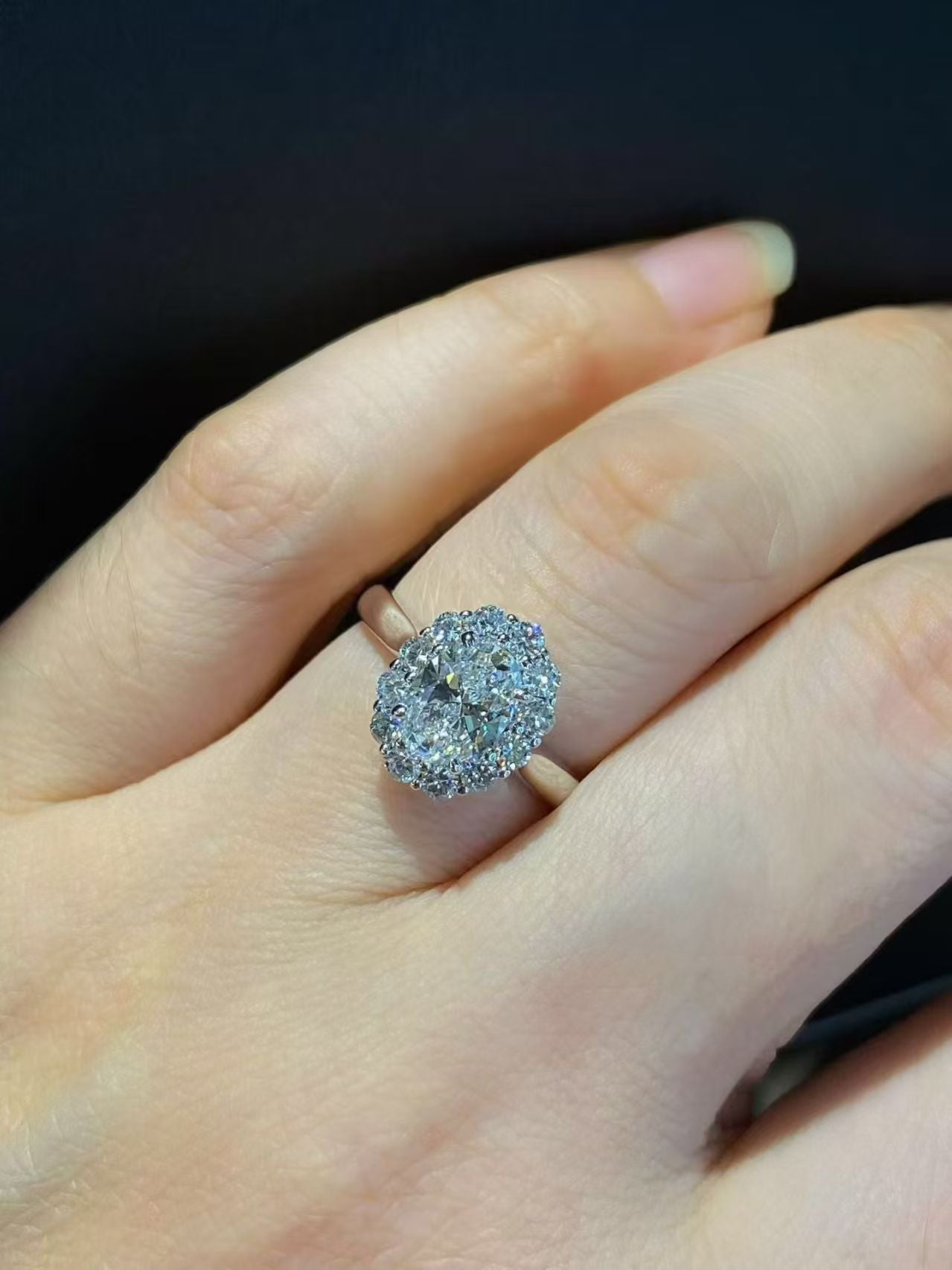 18K Gold 1.01ct Oval Double Halo Lab Diamond Ring -