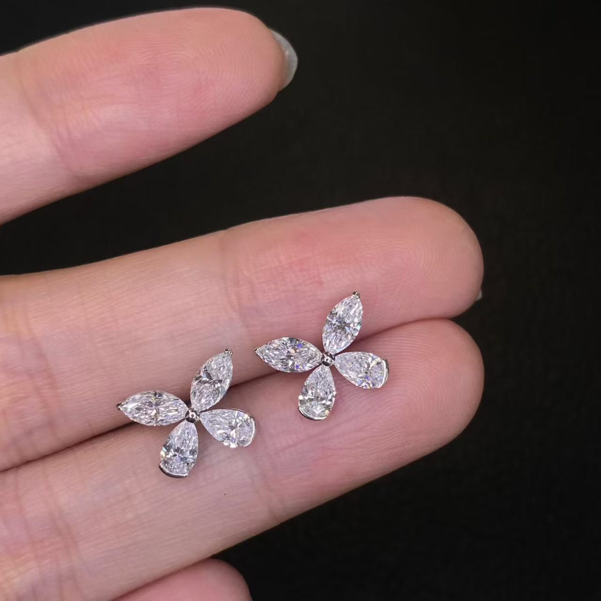 Butterfly Mixed Cut Lab Diamond Cluster Stud Earrings | 1.568ct D Color | 18K Solid White Gold | T-E-006