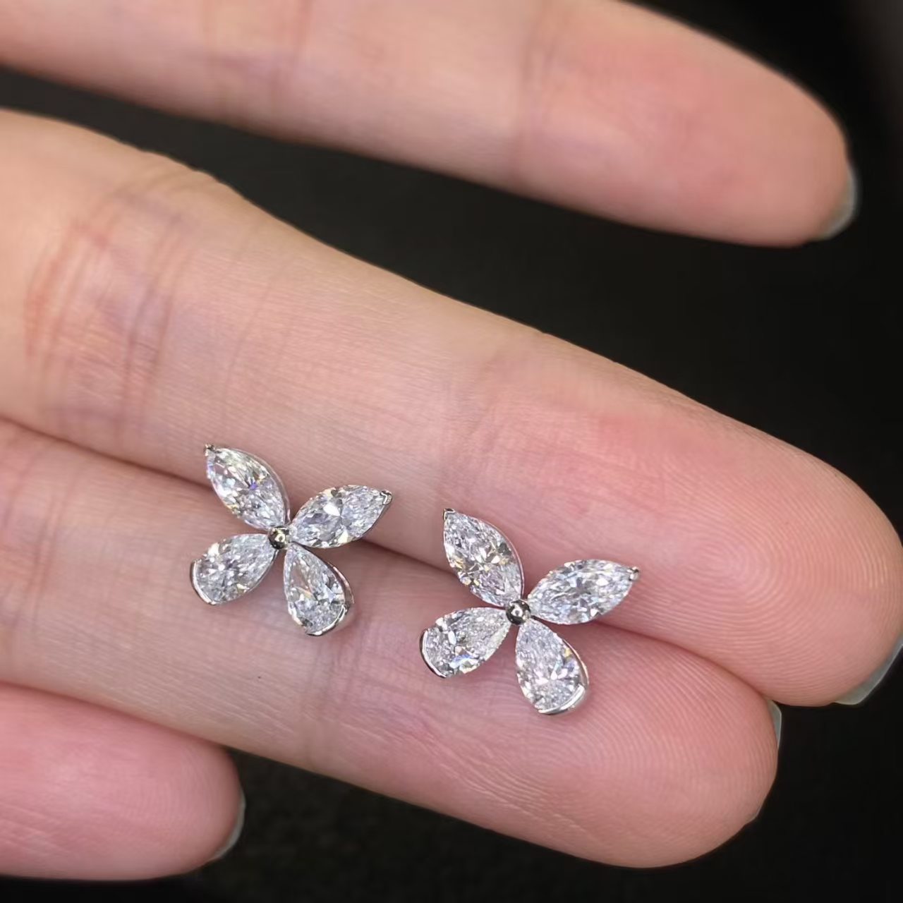 Butterfly Mixed Cut Lab Diamond Cluster Stud Earrings | 1.568ct D Color | 18K Solid White Gold | T-E-006