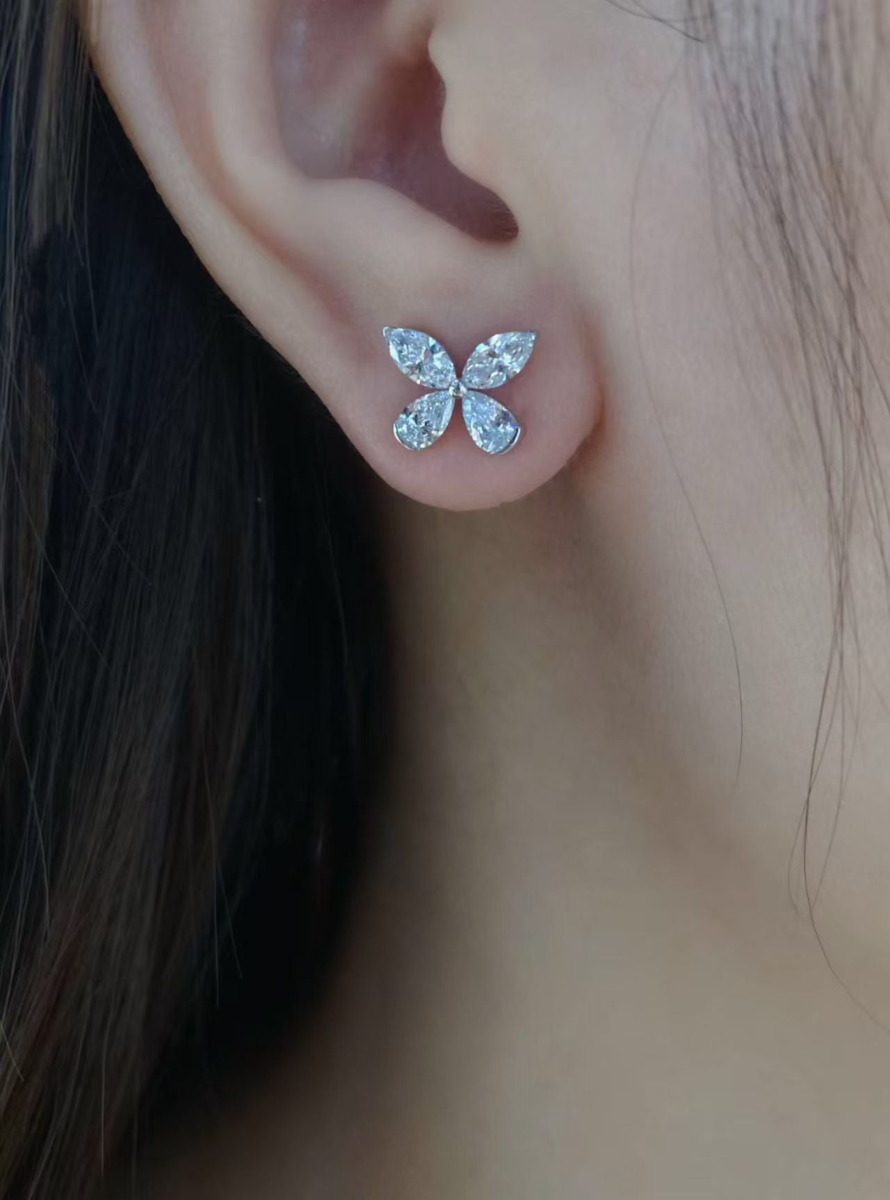 18K WG 1.568ct Butterfly Mixed Cluster Earrings