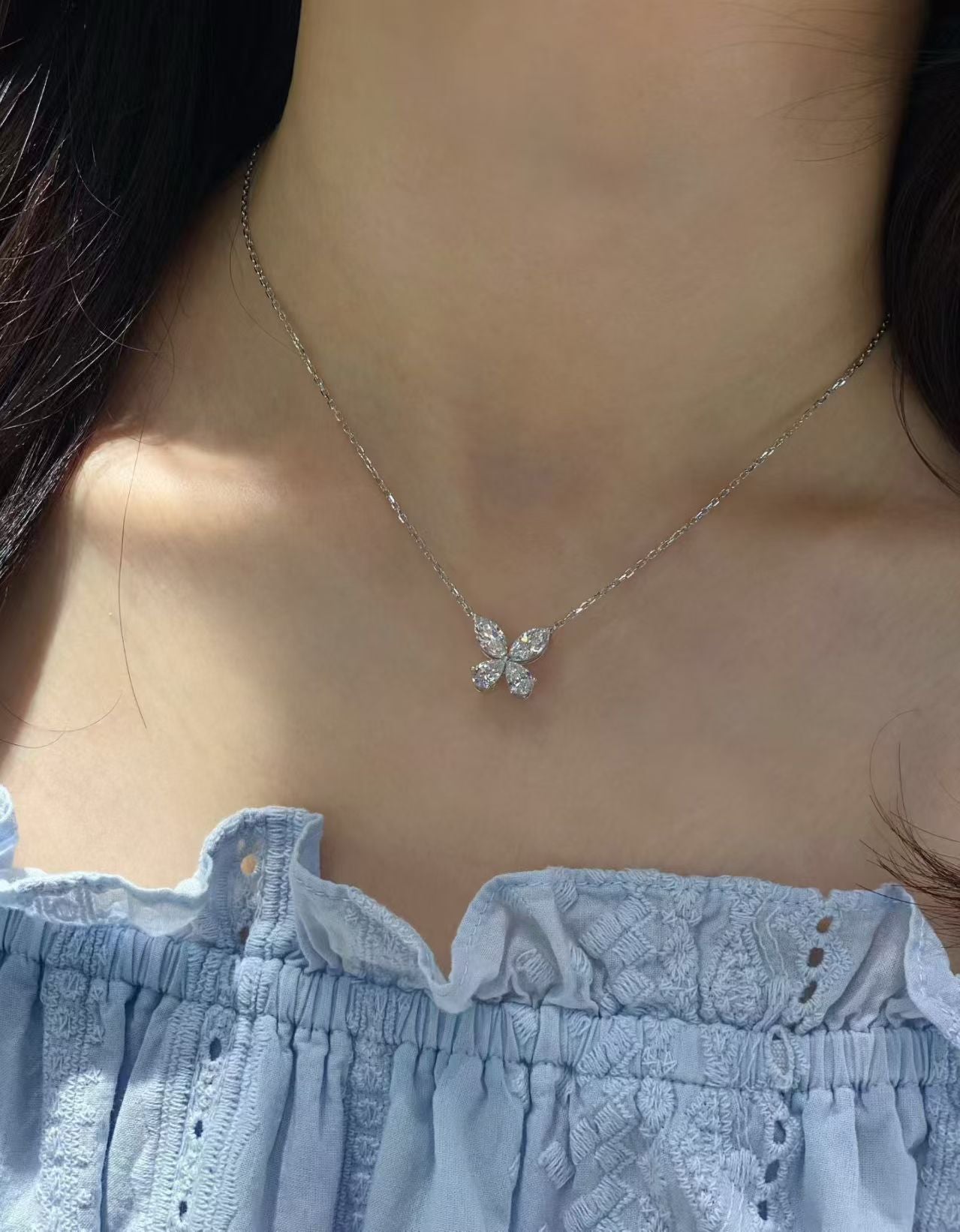 Butterfly Mixed Cut Lab Diamond Pendant Necklace | 1.726ct D Color | PT950 Solid Platinum | TN00117