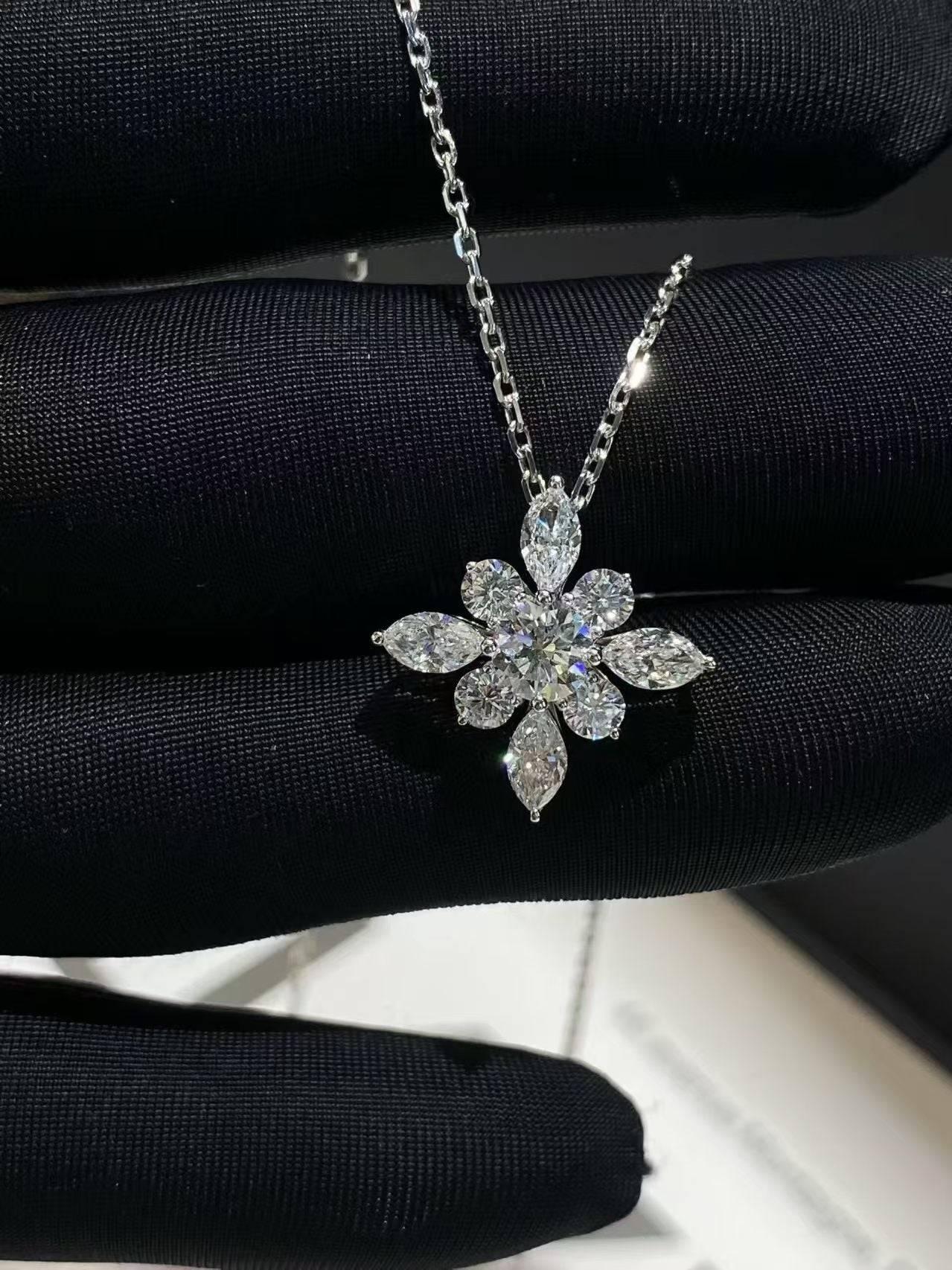 Floral Cluster Lab Diamond Pendant Necklace | 1.668ct D Color | 18K Solid White Gold | TN00165