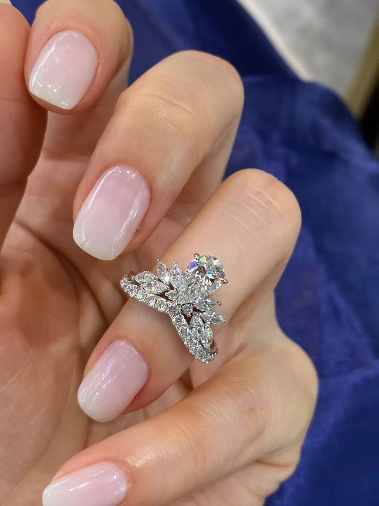Pear & Marquise Floral Crown Lab Diamond Ring | 1.010ct D Color | 18K Solid Gold | TR00173