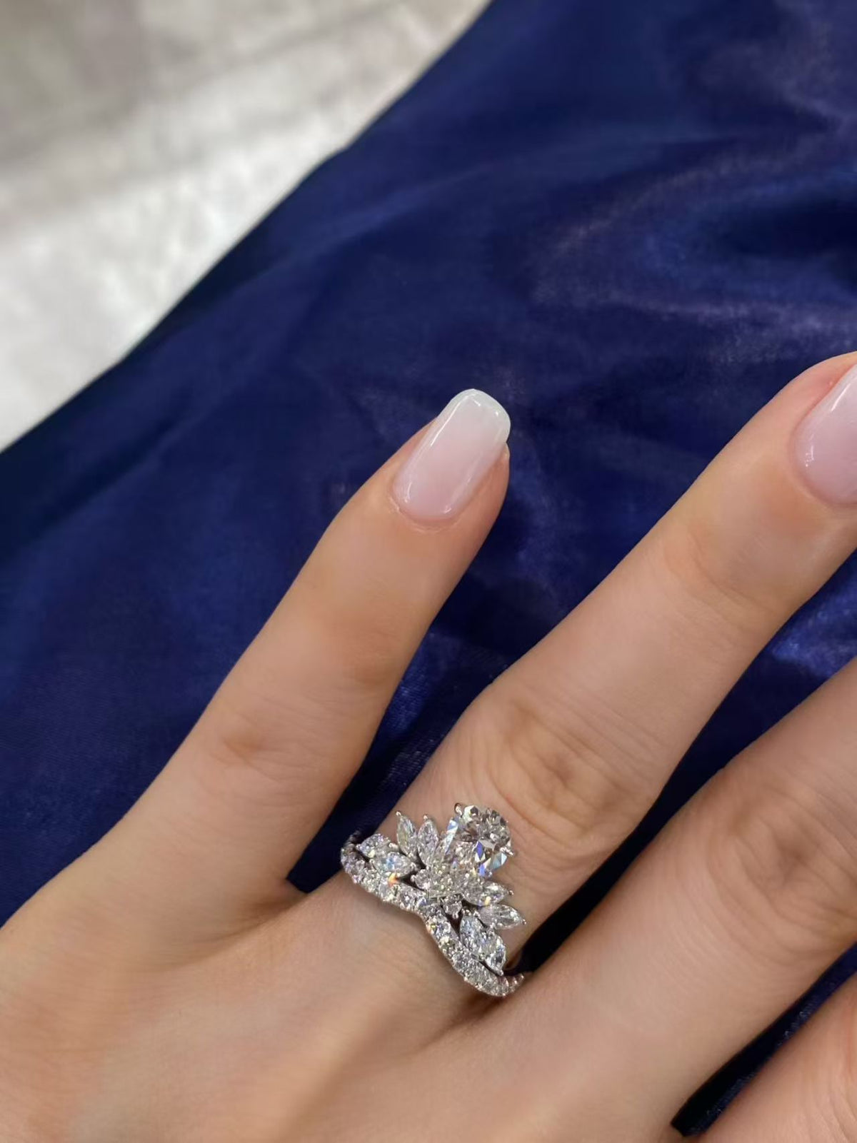 Pear & Marquise Floral Crown Lab Diamond Ring | 1.010ct D Color | 18K Solid Gold | TR00173