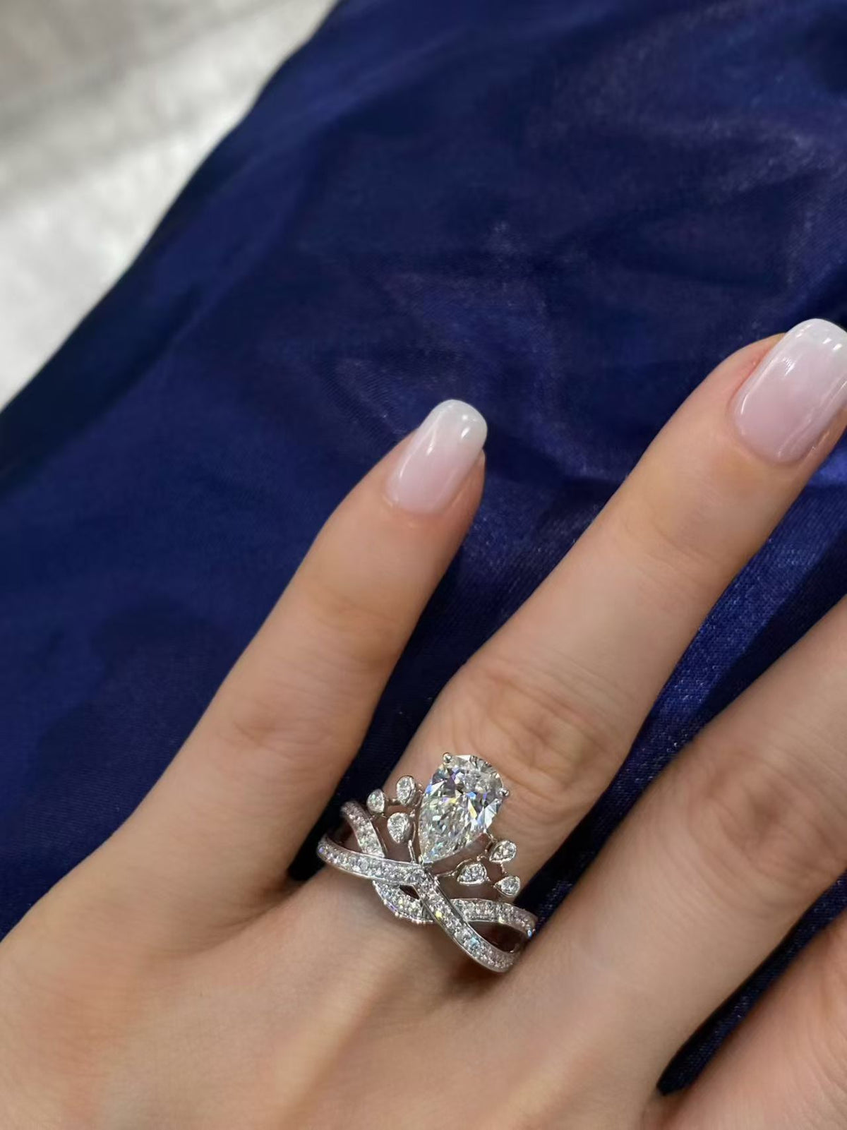 Pear Twisted Vine Lab Diamond Accent Ring | 1.52ct D Color | 18K Solid White Gold | TR00189