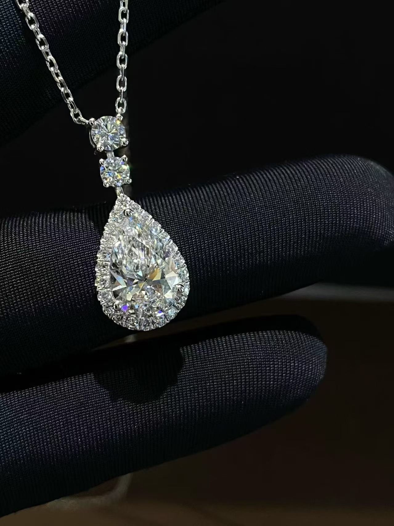 Pear Cut Halo Lab Diamond Pendant Necklace | 2.010ct D Color | 18K Solid Gold | TN0084