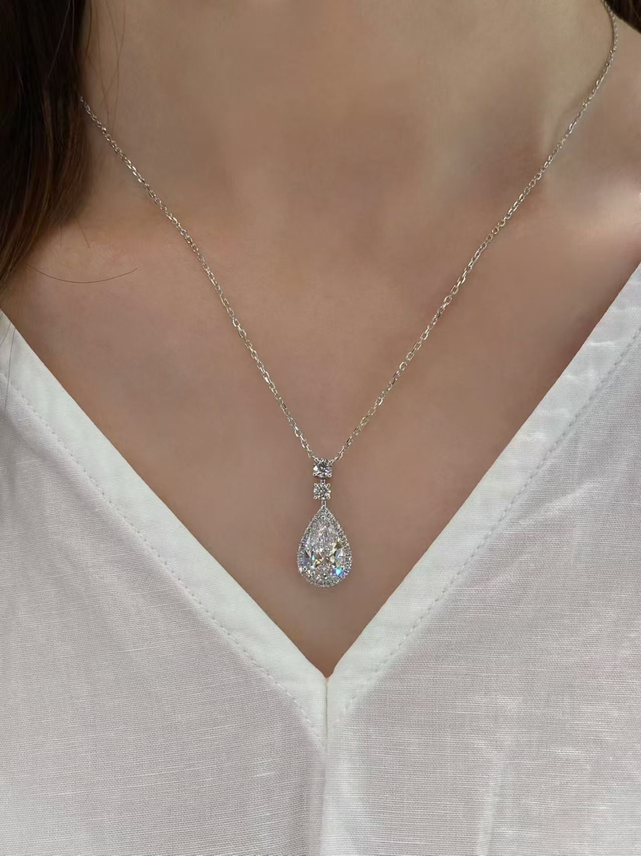 Pear Cut Halo Lab Diamond Pendant Necklace | 2.010ct D Color | 18K Solid Gold | TN0084