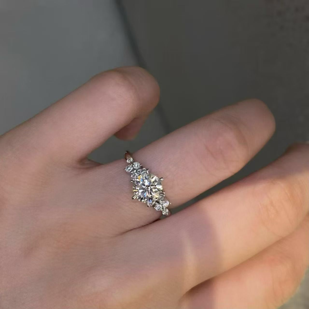 18K Gold 1.05ct Round Accent Lab Diamond Ring