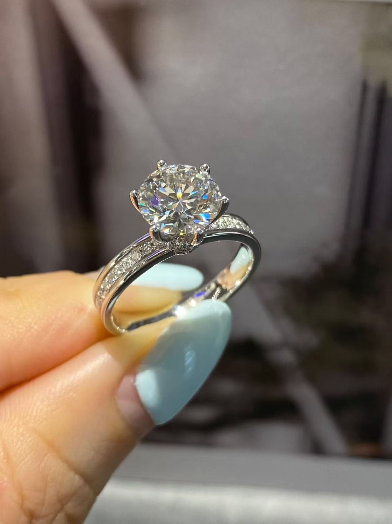 18K WG 2.02ct Round Accent Lab Diamond Ring