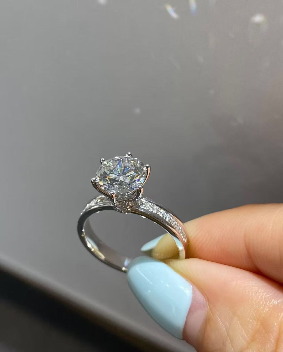 Round Brilliant Pavé Lab Diamond Engagement Ring | 2.02ct D Color | 18K Solid White Gold | TR0035