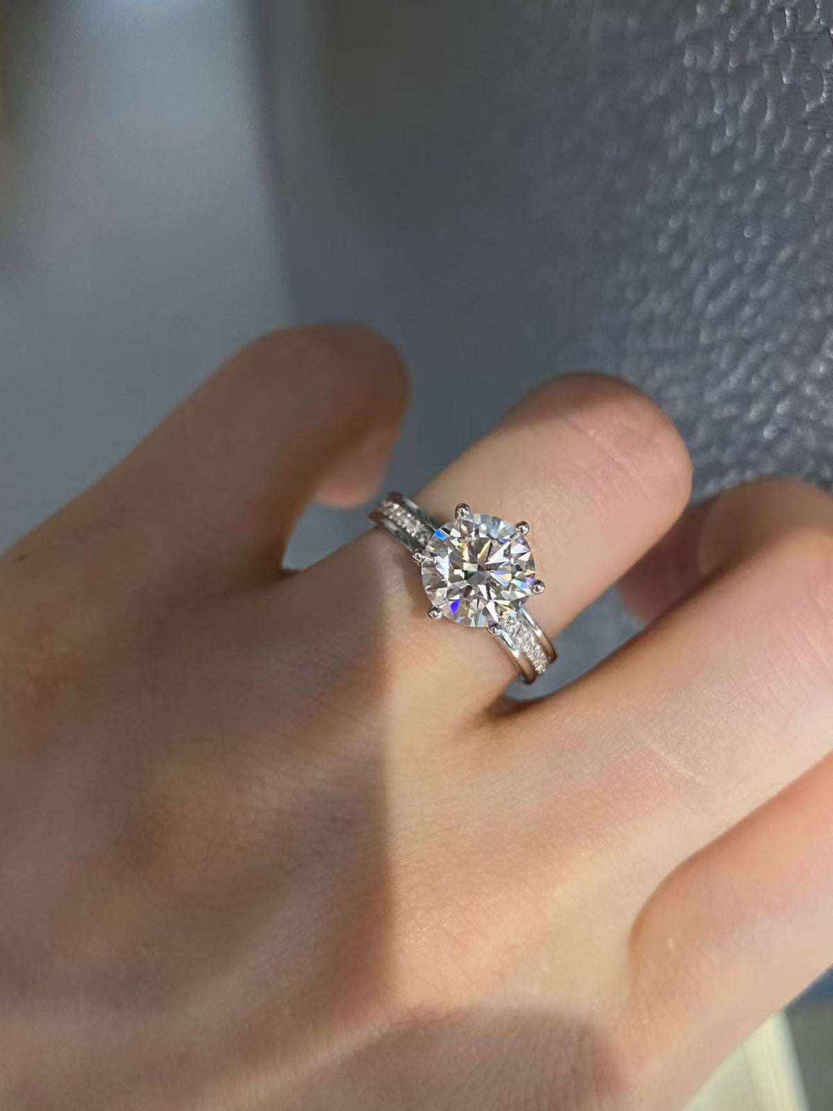 Round Brilliant Pavé Lab Diamond Engagement Ring | 2.02ct D Color | 18K Solid White Gold | TR0035