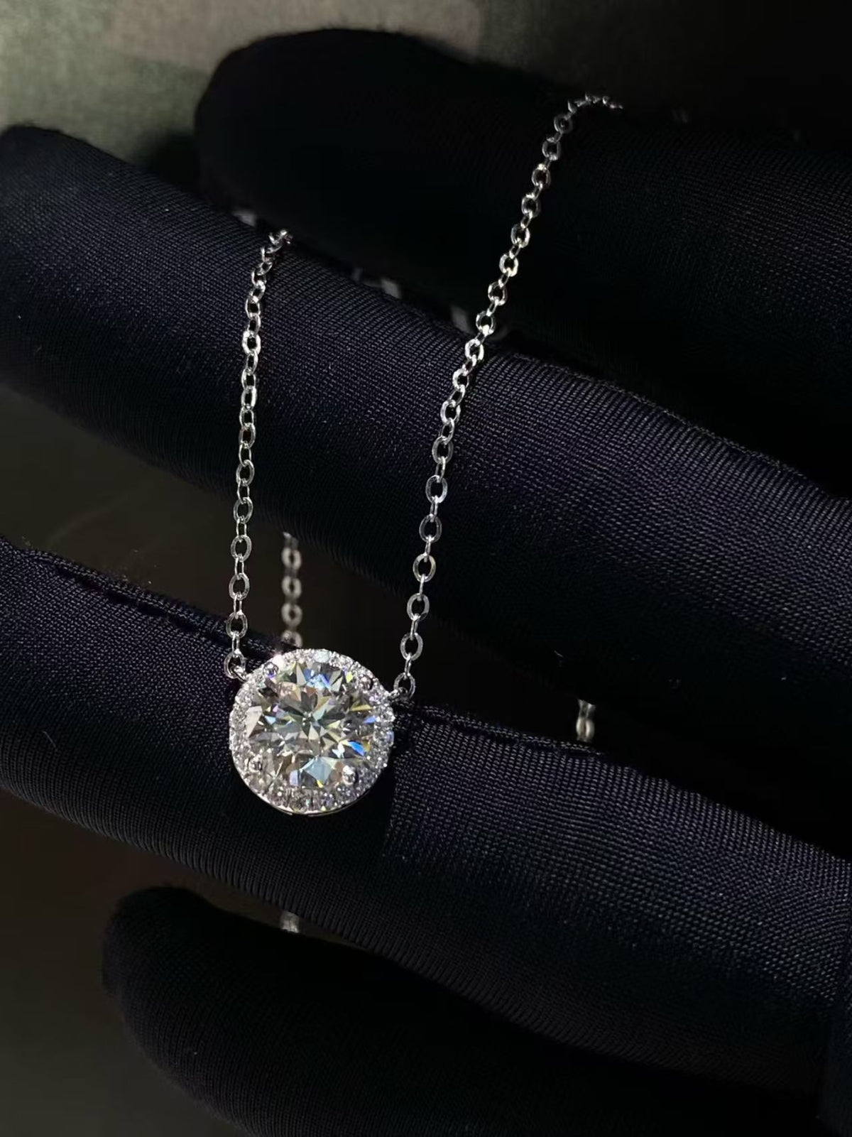 Round Halo Lab Diamond Pendant Necklace | 1.59ct D Color | 18K Solid White Gold | TN00159