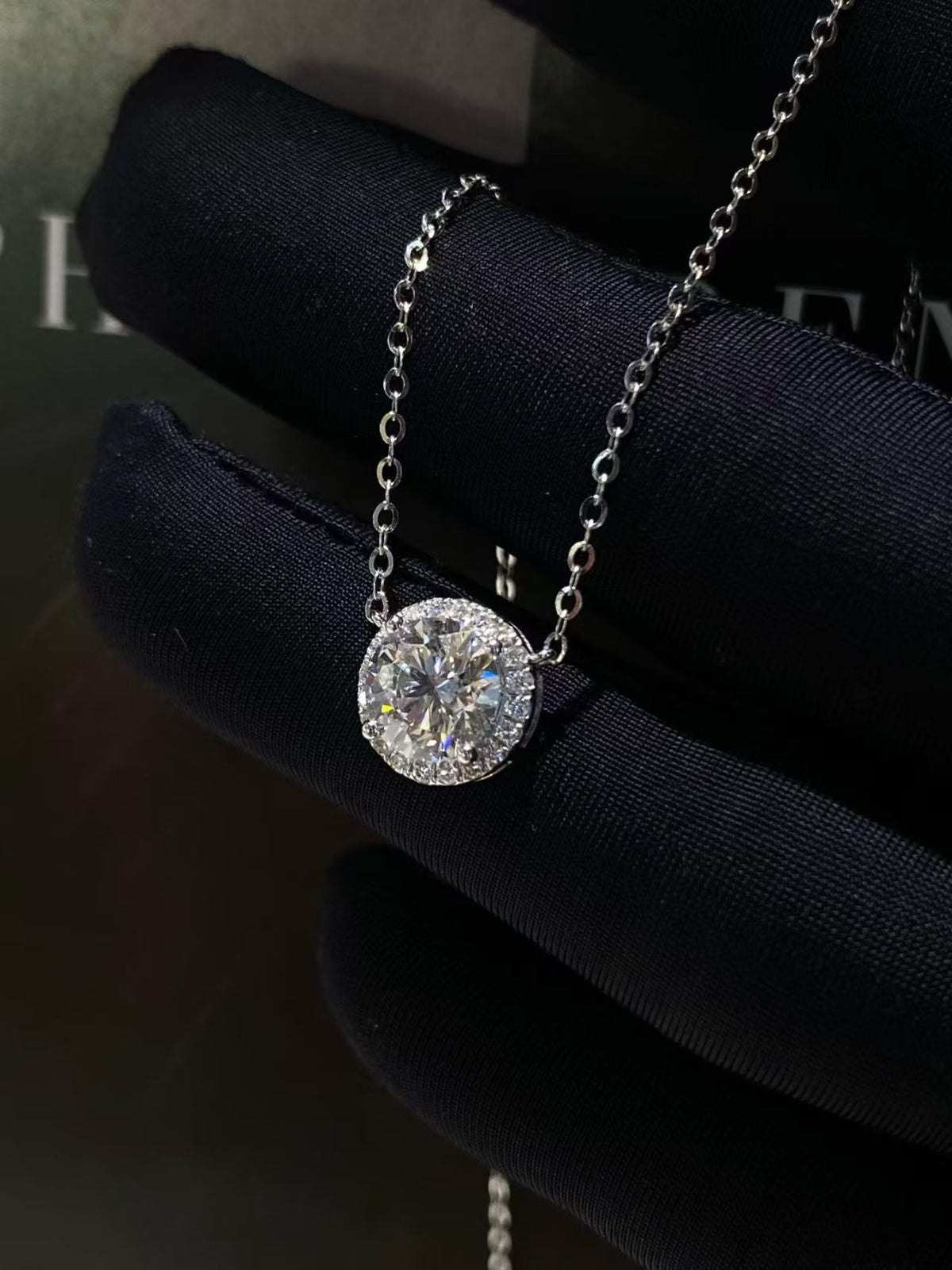 Round Halo Lab Diamond Pendant Necklace | 1.59ct D Color | 18K Solid White Gold | TN00159