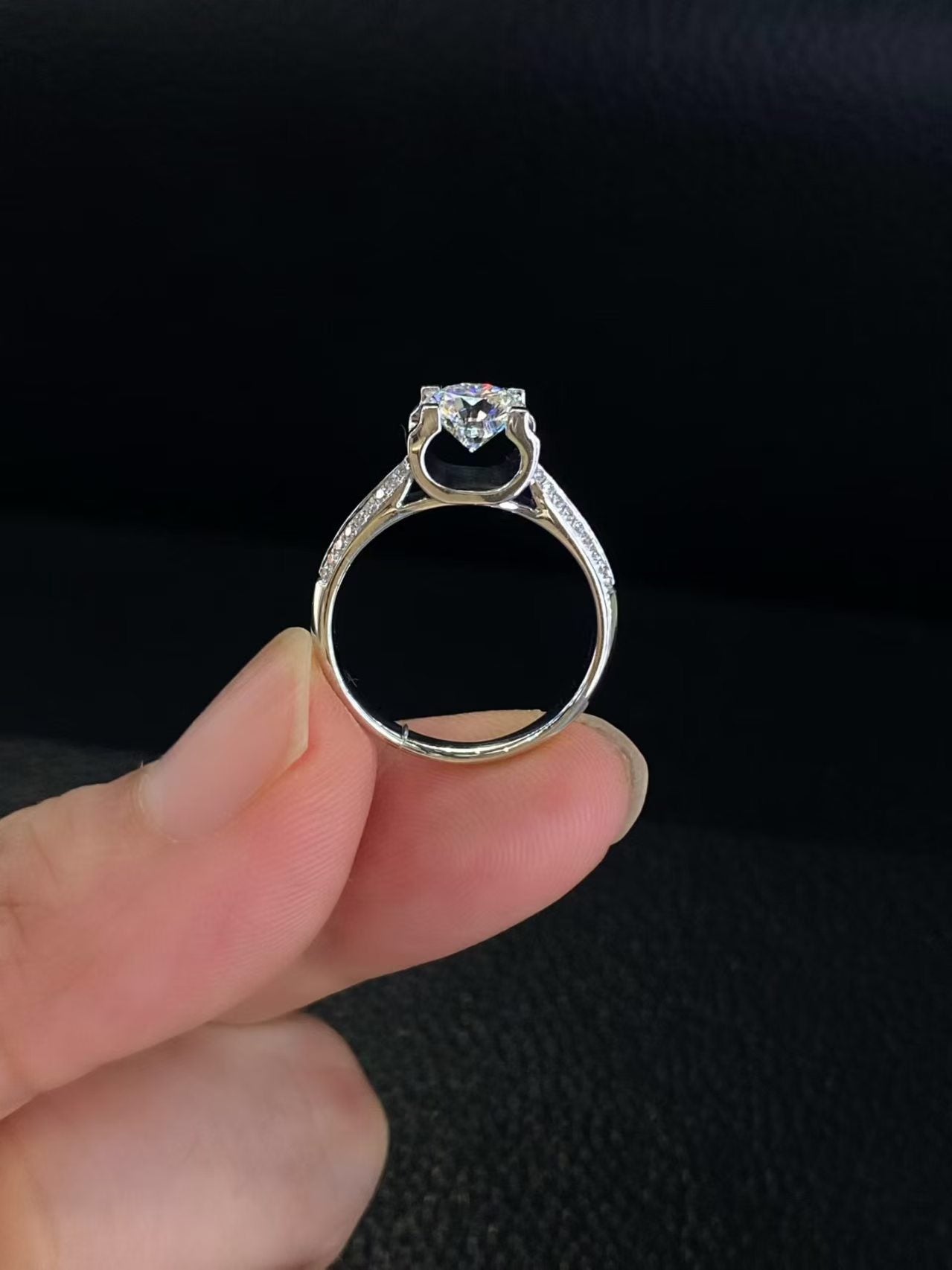Round Brilliant Pavé Lab Diamond Engagement Ring | 1.02ct D Color | 18K Solid White Gold | TR00209