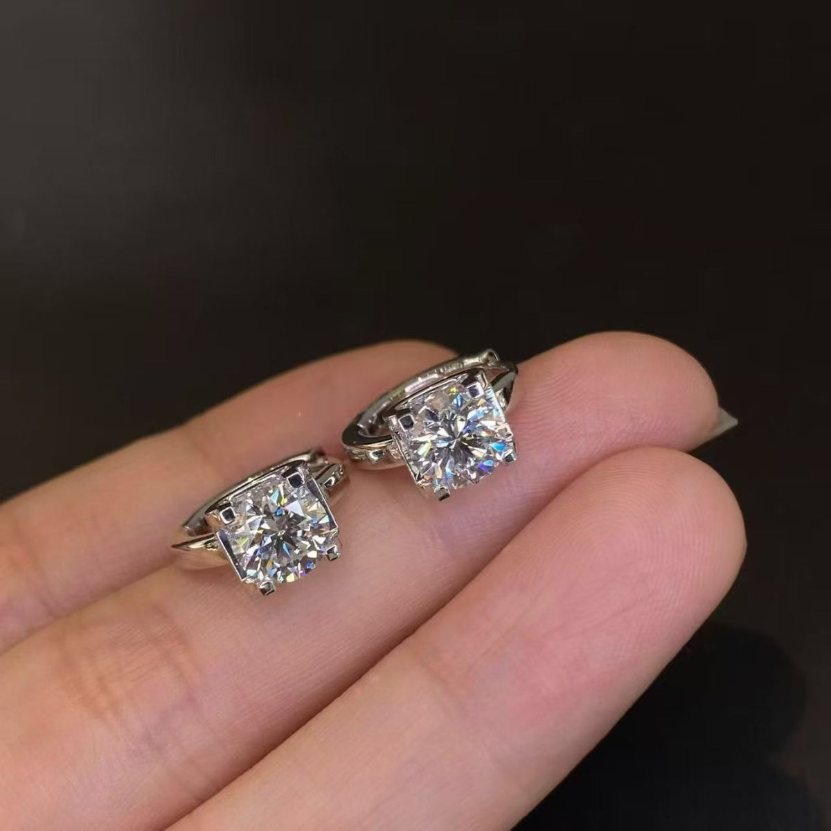 Round Brilliant Lab Diamond Huggie Hoop Earrings | 2.06ct D Color | 18K Solid White Gold | TE0061