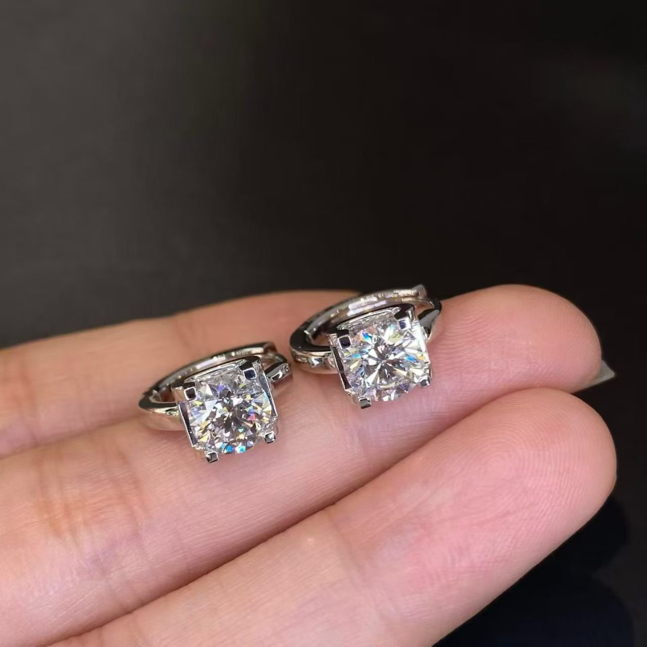 18K WG 2.06ct Round Huggie Hoop Earrings