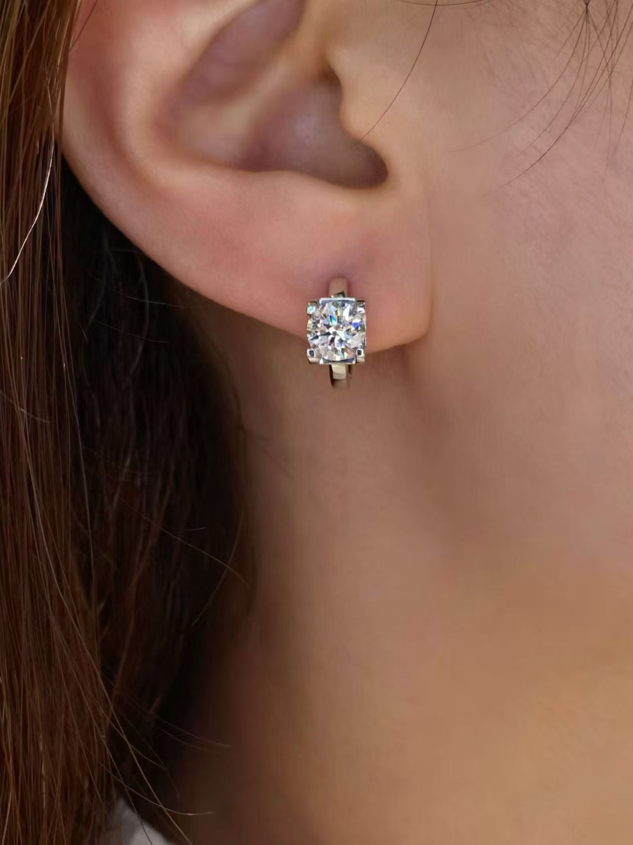 Round Brilliant Lab Diamond Huggie Hoop Earrings | 2.06ct D Color | 18K Solid White Gold | TE0061