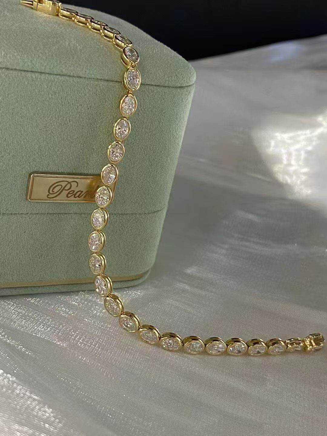 Oval Bezel Lab Diamond Tennis Bracelet | 4.568ct D Color | 18K Solid Yellow Gold | TT00171