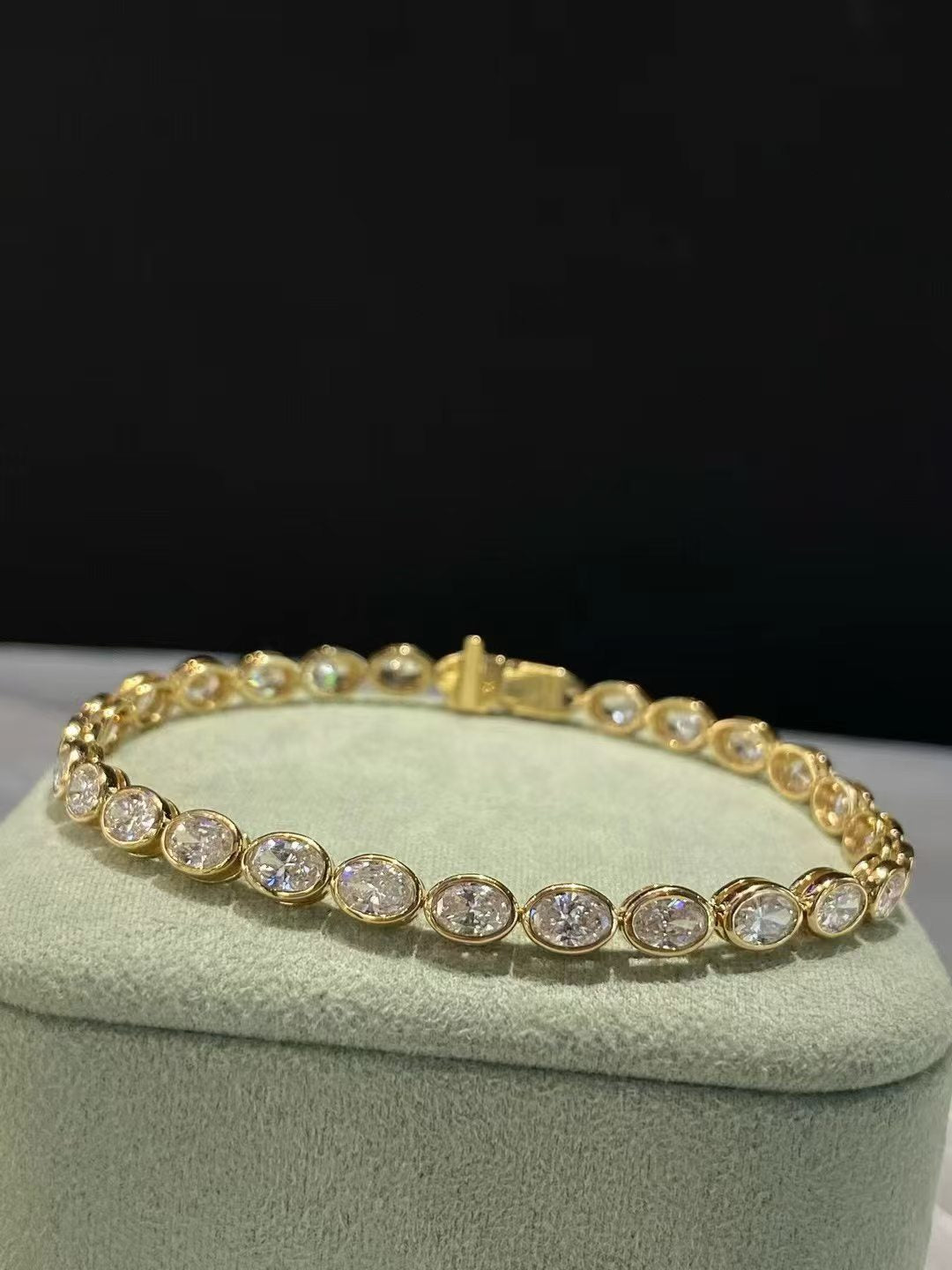 Oval Bezel Lab Diamond Tennis Bracelet | 4.568ct D Color | 18K Solid Yellow Gold | TT00171