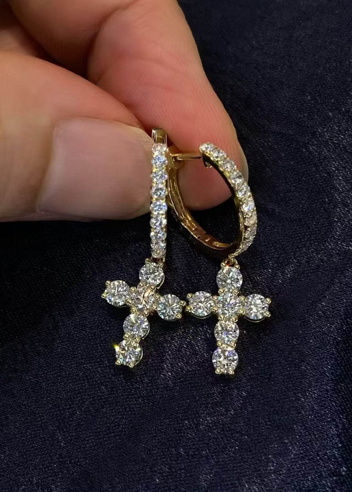 Cross Drop Lab Diamond Earrings | 1.782ct D Color | 18K Solid Yellow Gold | TE00104