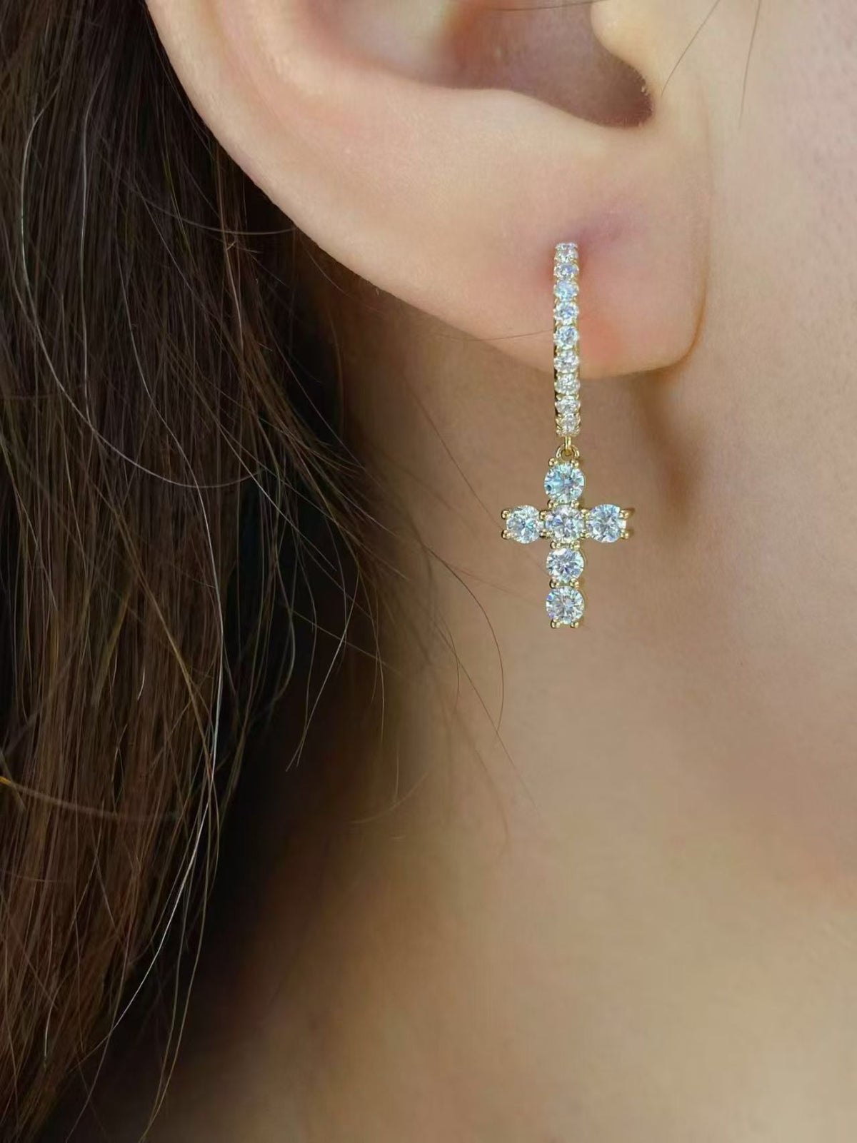 Cross Drop Lab Diamond Earrings | 1.782ct D Color | 18K Solid Yellow Gold | TE00104