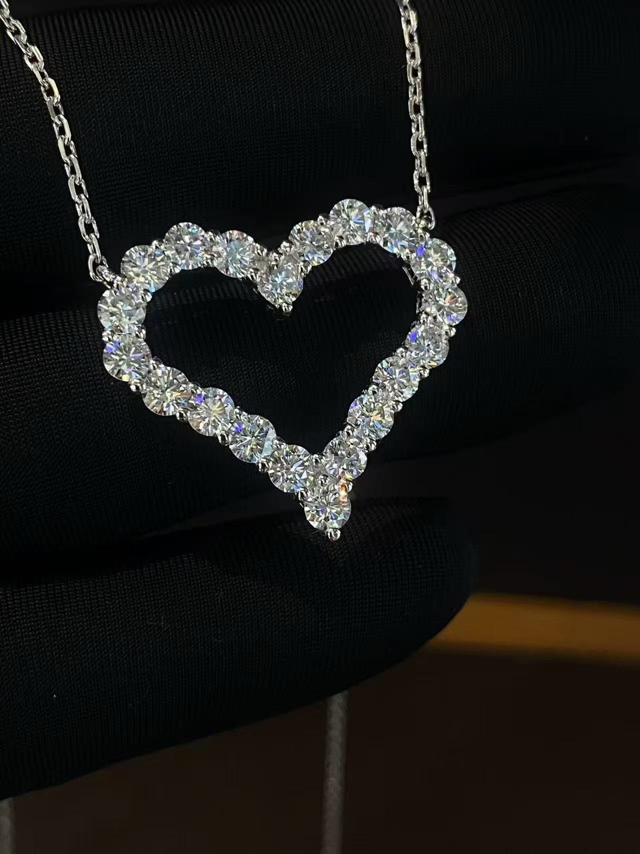 Open Heart Pavé Lab Diamond Pendant Necklace | 2.034ct D Color | 18K Solid White Gold | TN00118