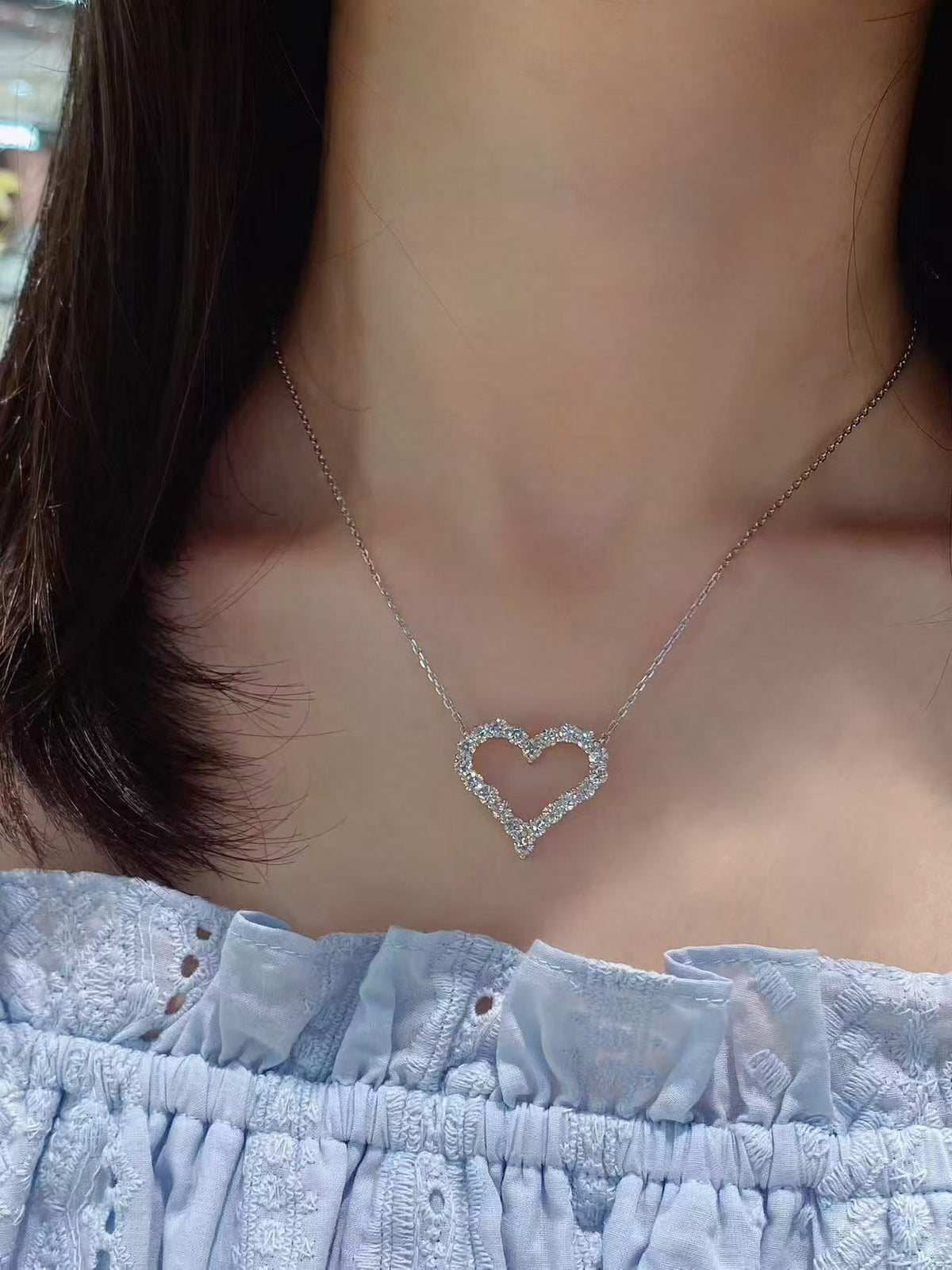Open Heart Pavé Lab Diamond Pendant Necklace | 2.034ct D Color | 18K Solid White Gold | TN00118