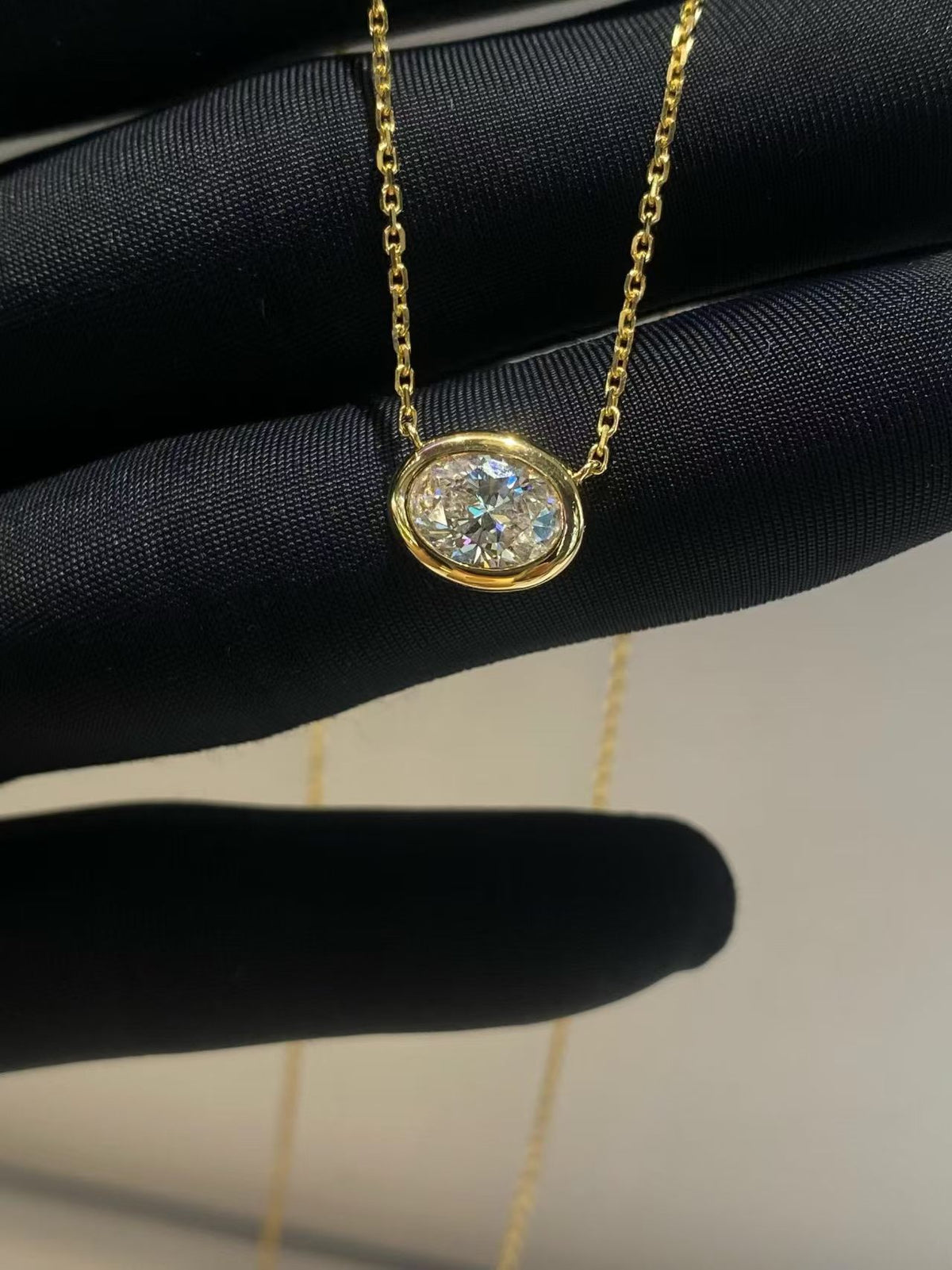 Oval Bezel Lab Diamond Pendant Necklace | 1.020ct D Color | 18K Solid Yellow Gold | TN00166