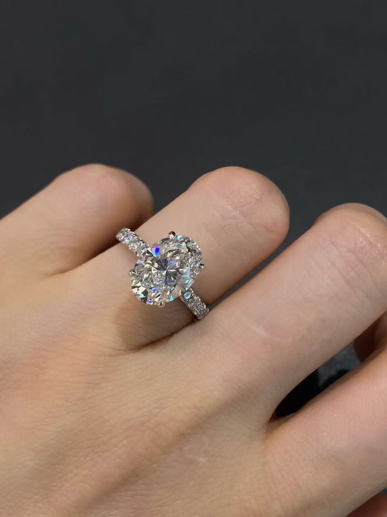 Oval Cut Pavé Lab Diamond Engagement Ring | 3.030ct D Color | PT950 Platinum | TR0097