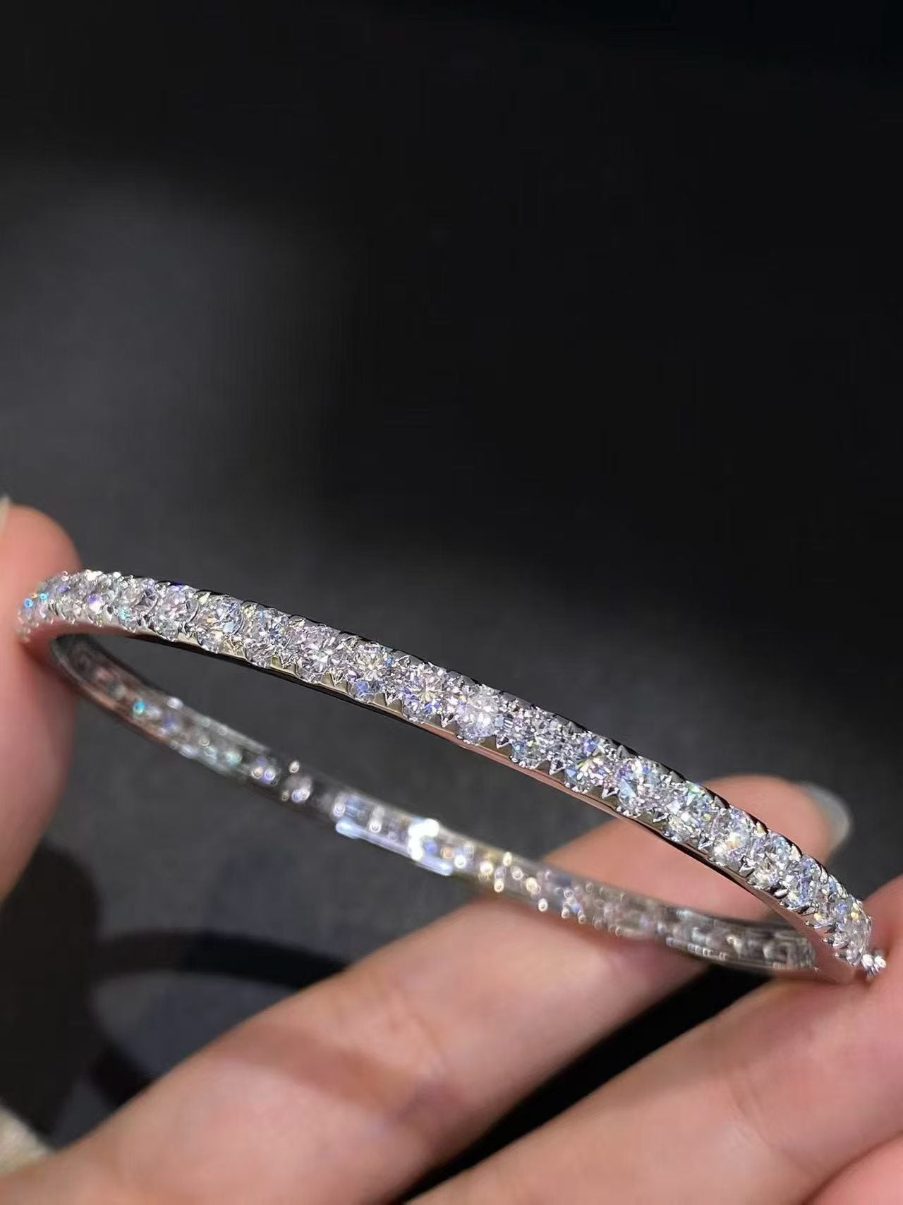 Full Pavé Lab Diamond Bangle Bracelet | 5.004ct D Color | 18K Solid White Gold | TT0089