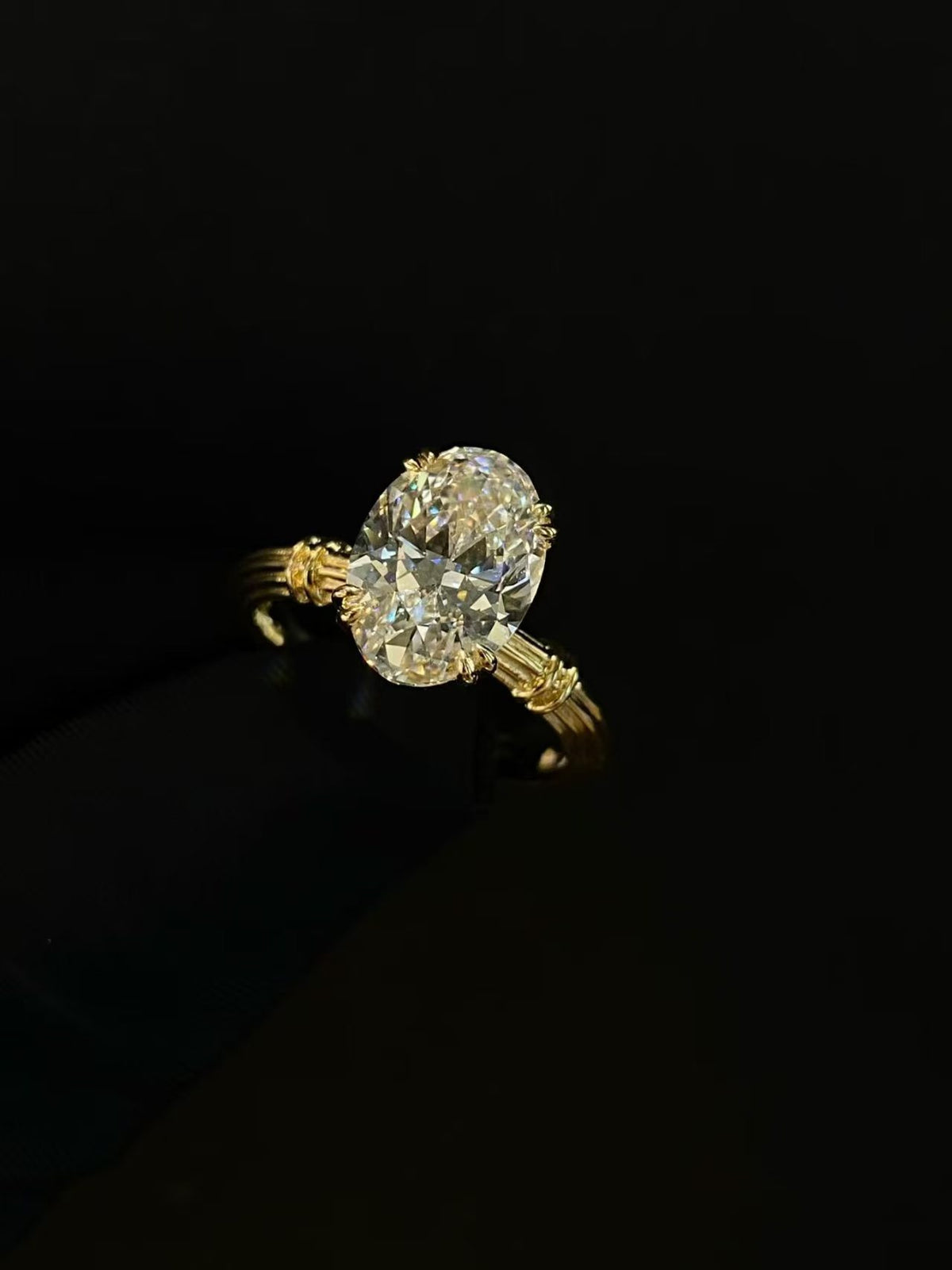 Oval Cut Side Stone Lab Diamond Engagement Ring | 3.000ct D Color | 18K Solid Yellow Gold | TR00141