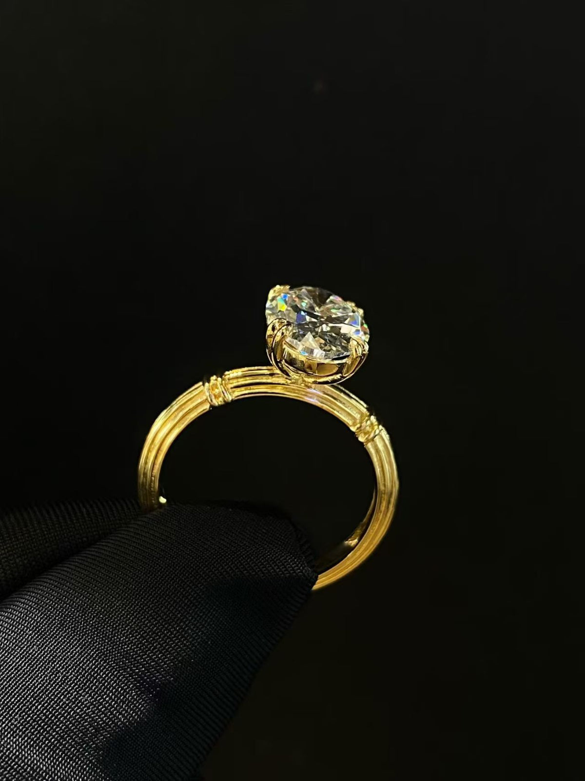 Oval Cut Side Stone Lab Diamond Engagement Ring | 3.000ct D Color | 18K Solid Yellow Gold | TR00141