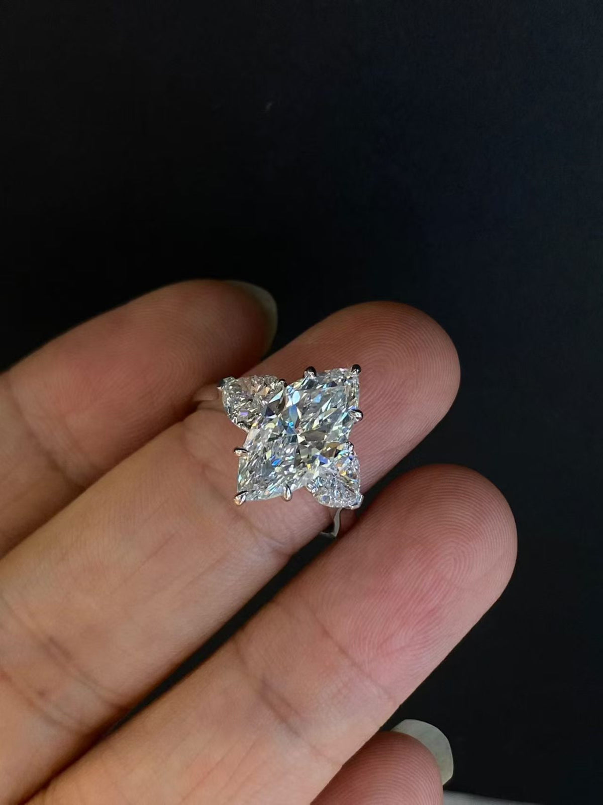Marquise & Pear Three-Stone Lab Diamond Ring | 3.00ct D Color | 18K Solid White Gold | TR00152