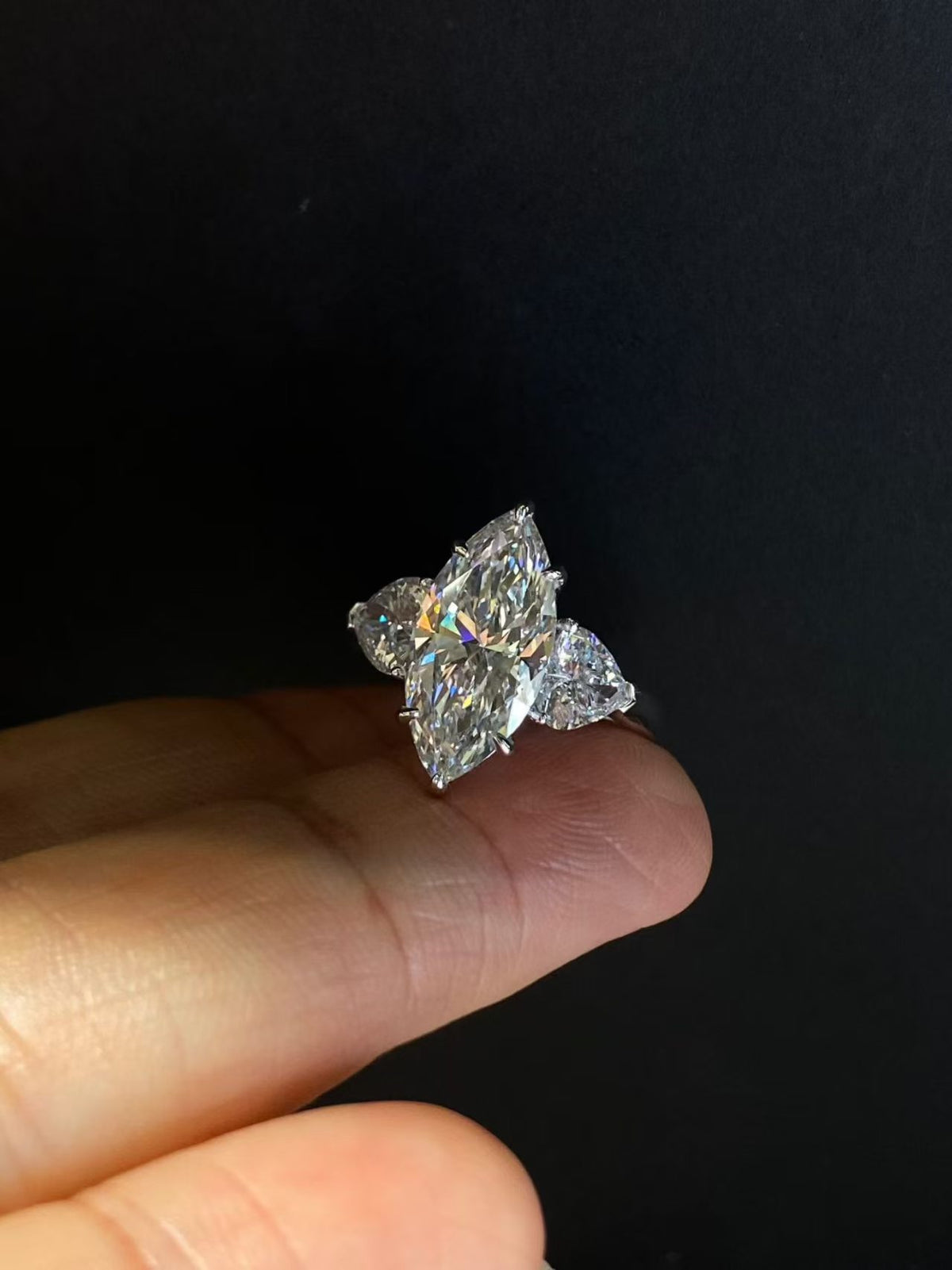 Marquise & Pear Three-Stone Lab Diamond Ring | 3.00ct D Color | 18K Solid White Gold | TR00152