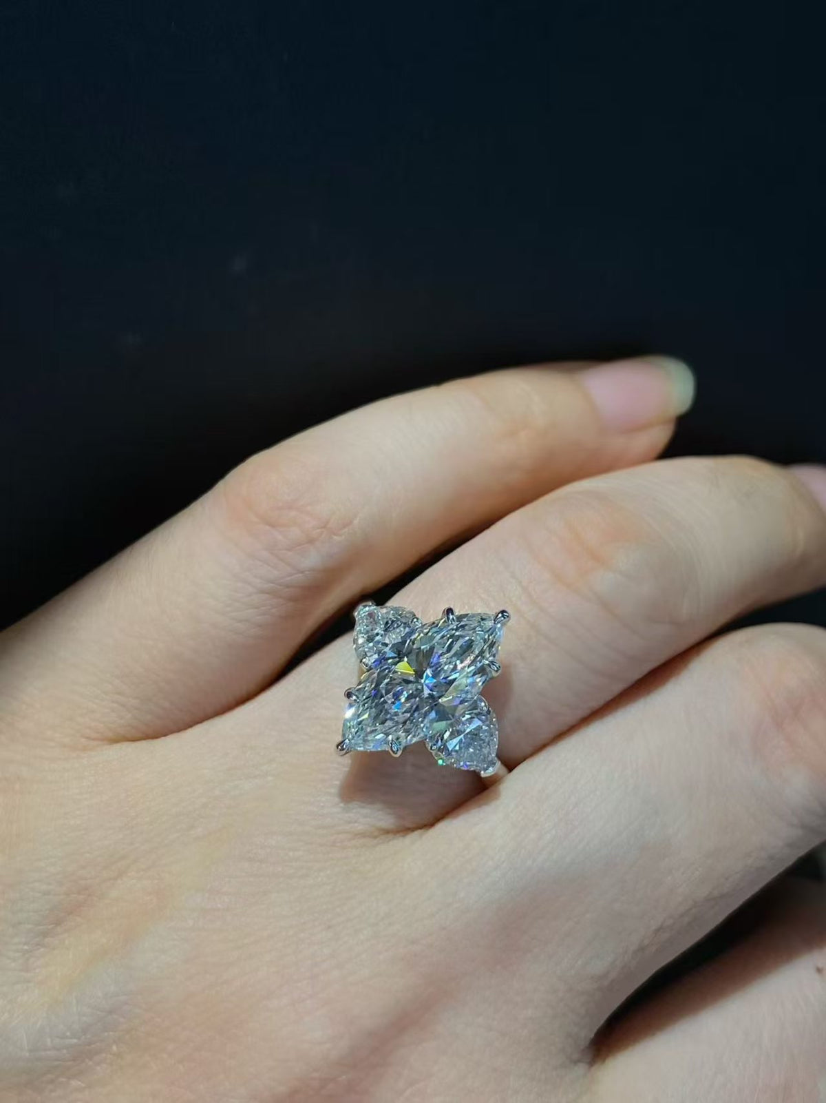 18K WG 3.00ct Marquise Three-Stone Engagement Ring