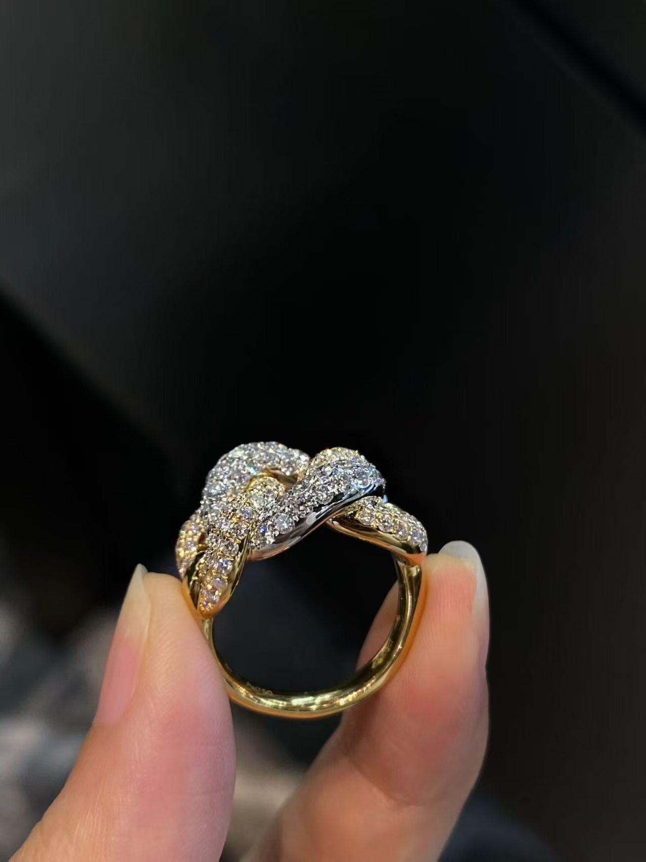 Pavé Knot Lab Diamond Ring | 2.103ct D Color | 18K Solid Yellow Gold | TR9160