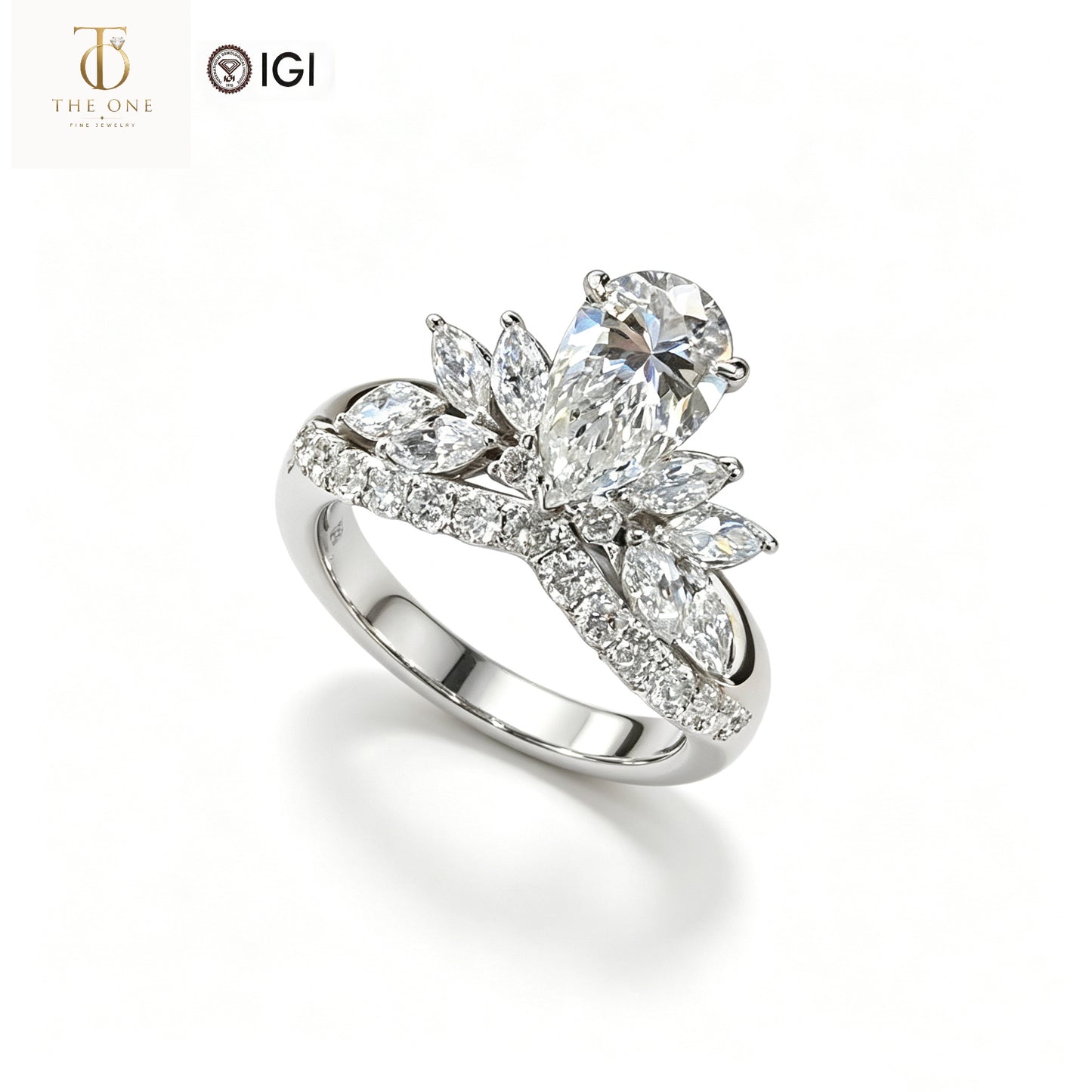 Pear & Marquise Floral Crown Lab Diamond Ring | 1.010ct D Color | 18K Solid Gold | TR00173
