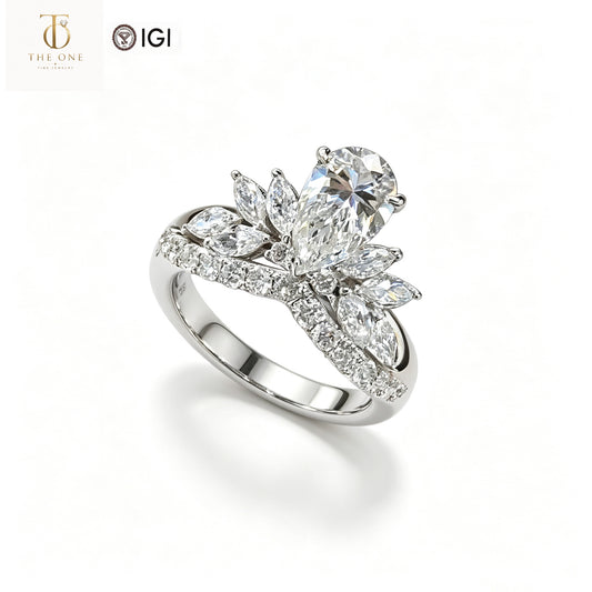 Pear & Marquise Floral Crown Lab Diamond Ring | 1.010ct D Color | 18K Solid Gold | TR00173