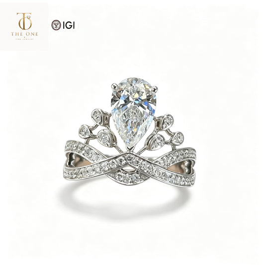 Pear Twisted Vine Lab Diamond Accent Ring | 1.52ct D Color | 18K Solid White Gold | TR00189